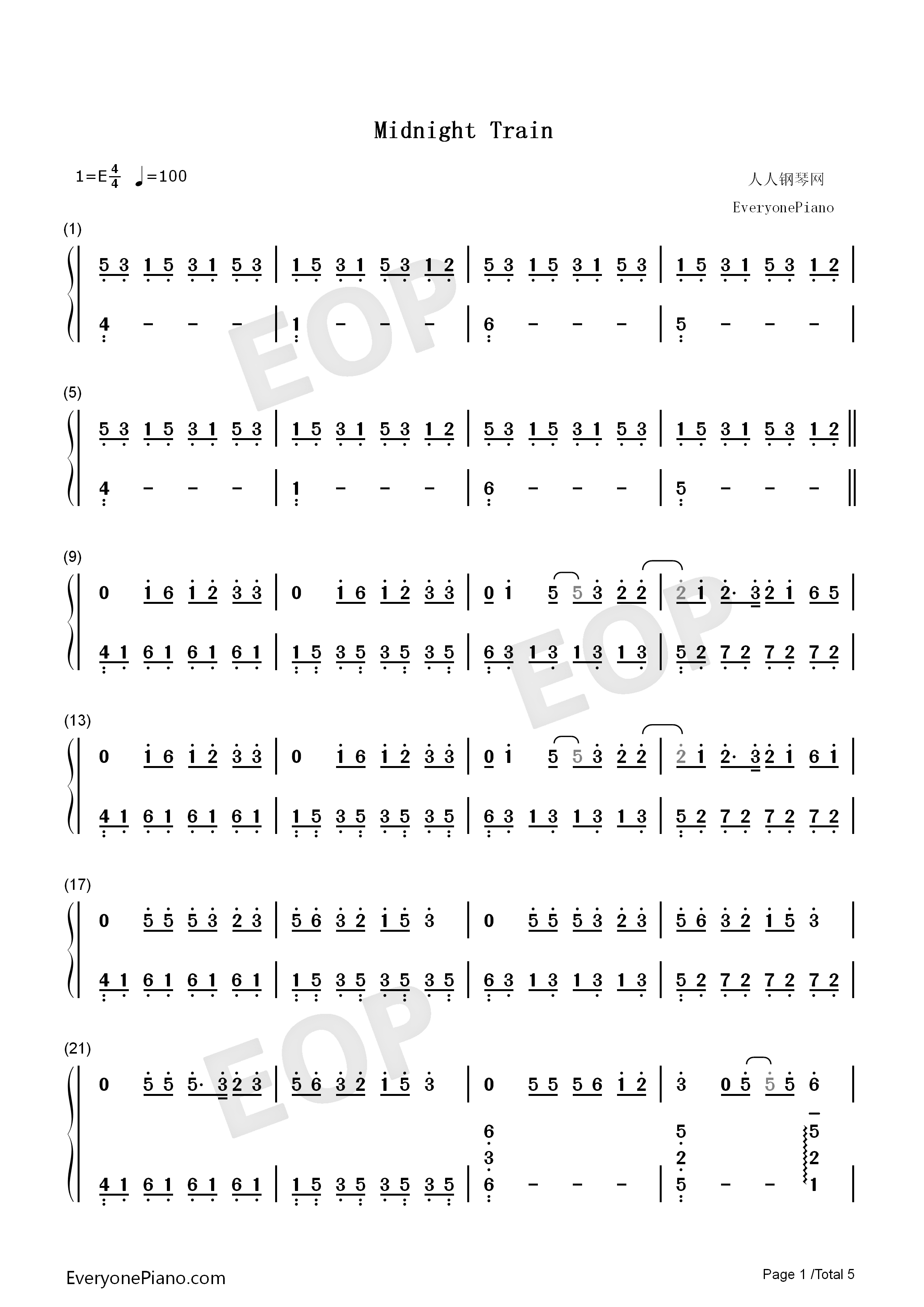 Midnight_Train钢琴简谱_DJ_Okawari演唱