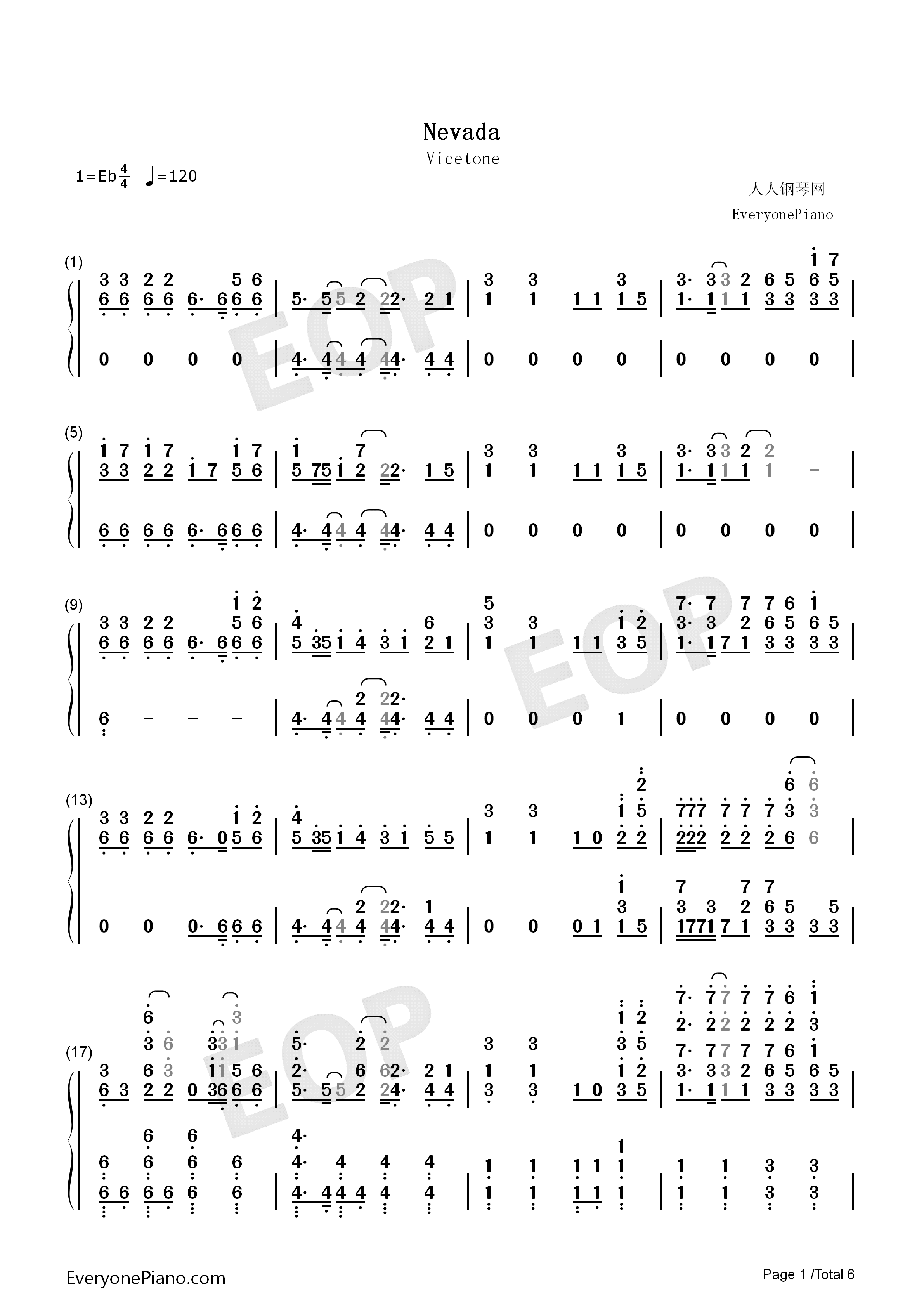 Nevada钢琴简谱_Vicetone演唱