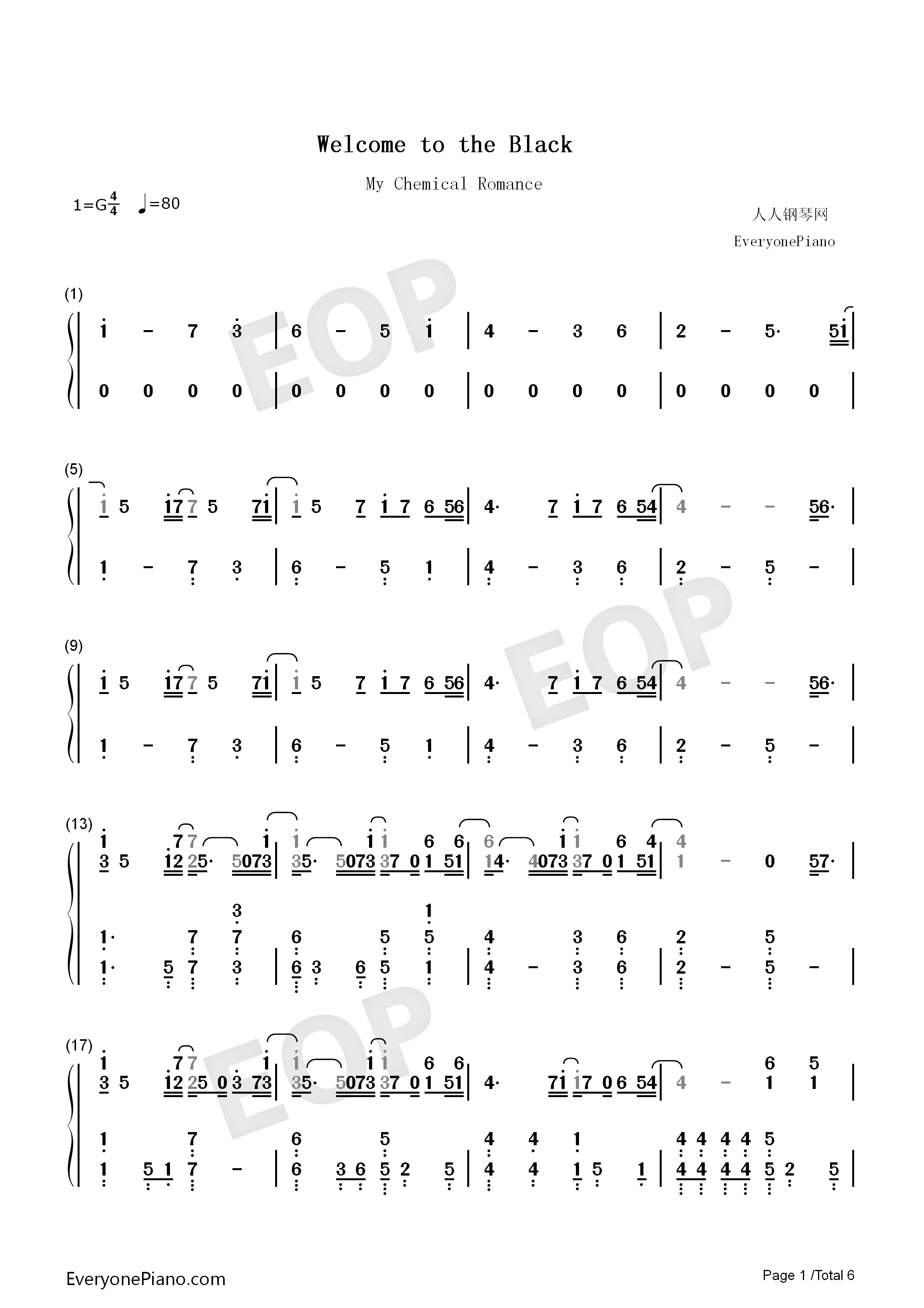 Welcome_to_the_Black_Parade钢琴简谱_My_Chemical_Romance演唱