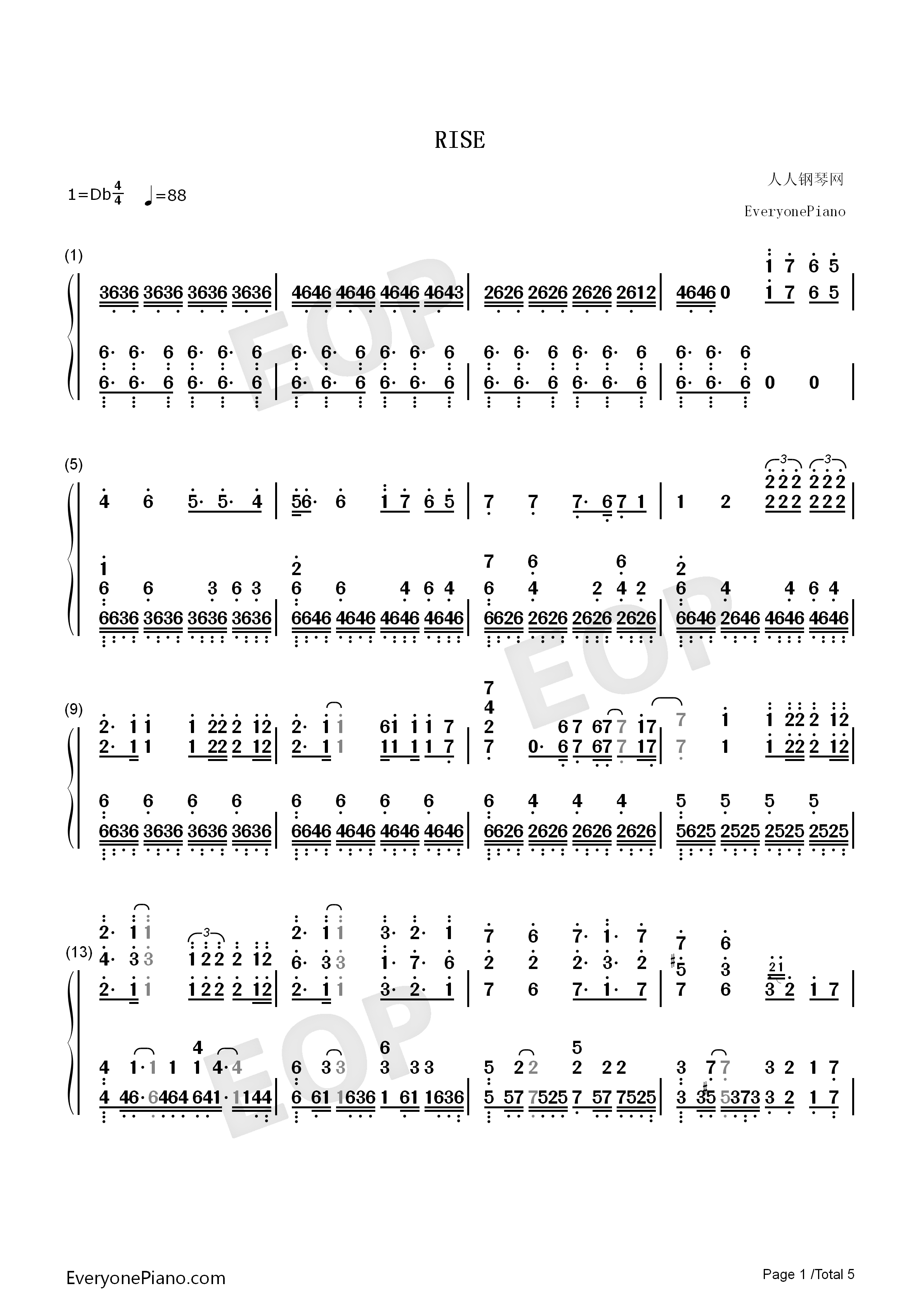 Rise钢琴简谱_The_Glitch_Mob_Mako_The_Word_Alive演唱