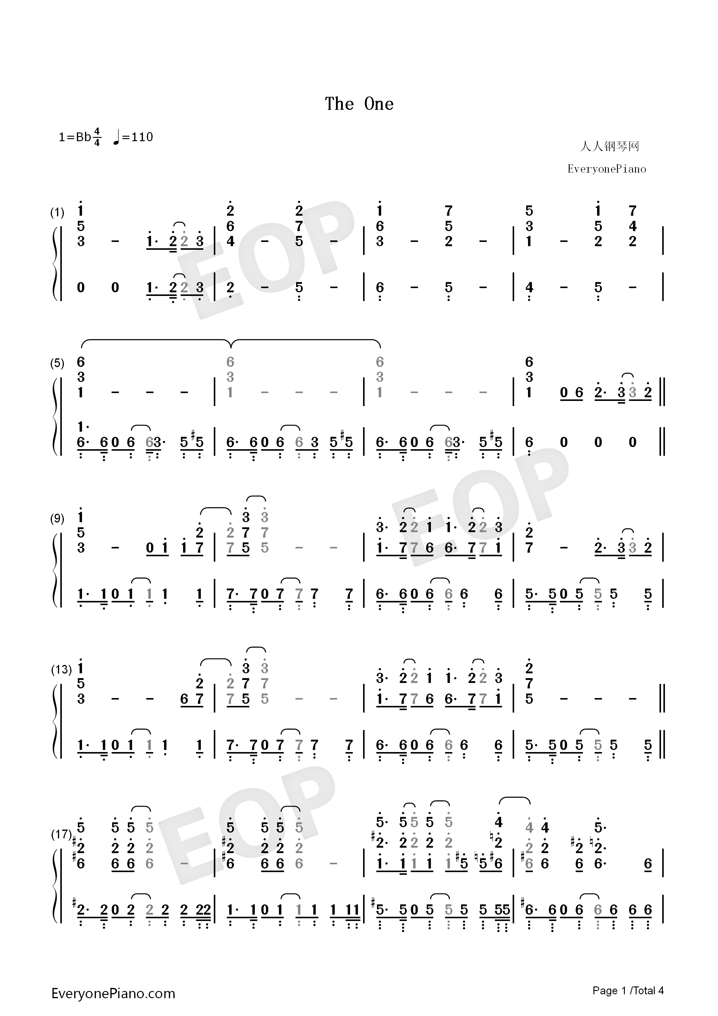 The_One钢琴简谱_Backstreet_Boys演唱