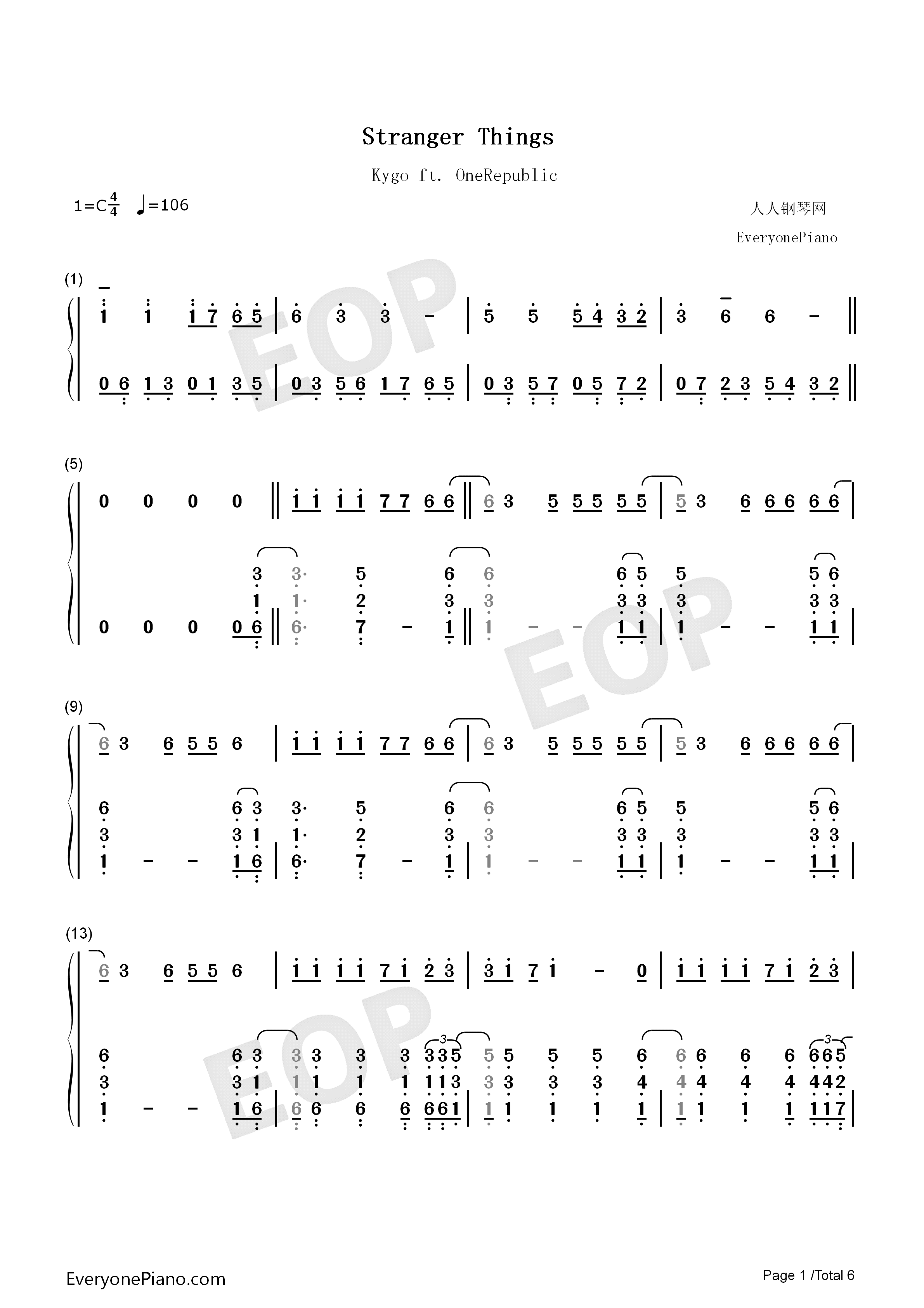 Stranger_Things钢琴简谱_Kygo_OneRepublic演唱