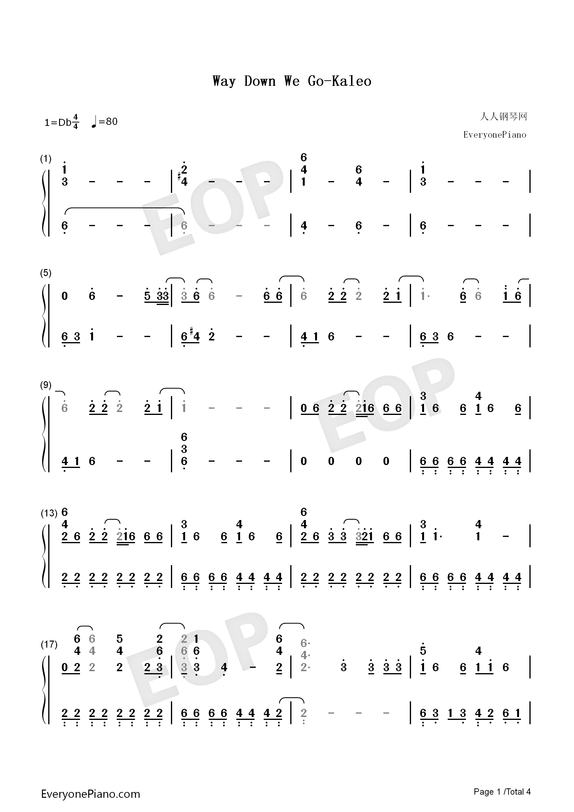 Way_Down_We_Go钢琴简谱_Kaleo演唱