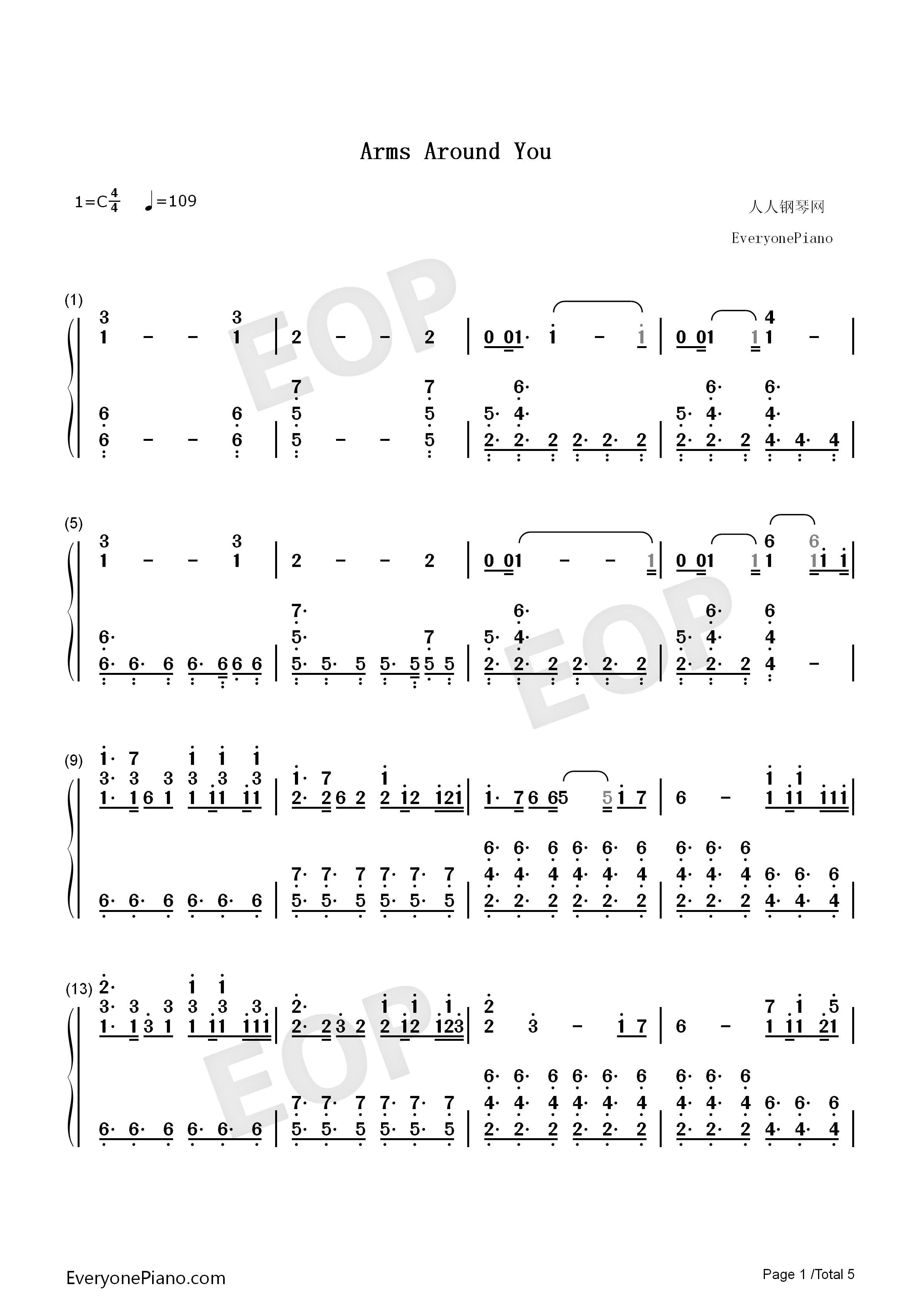 Arms_Around_You钢琴简谱_XXXTentacion_Lil_Pump_Maluma_Swae_Lee演唱