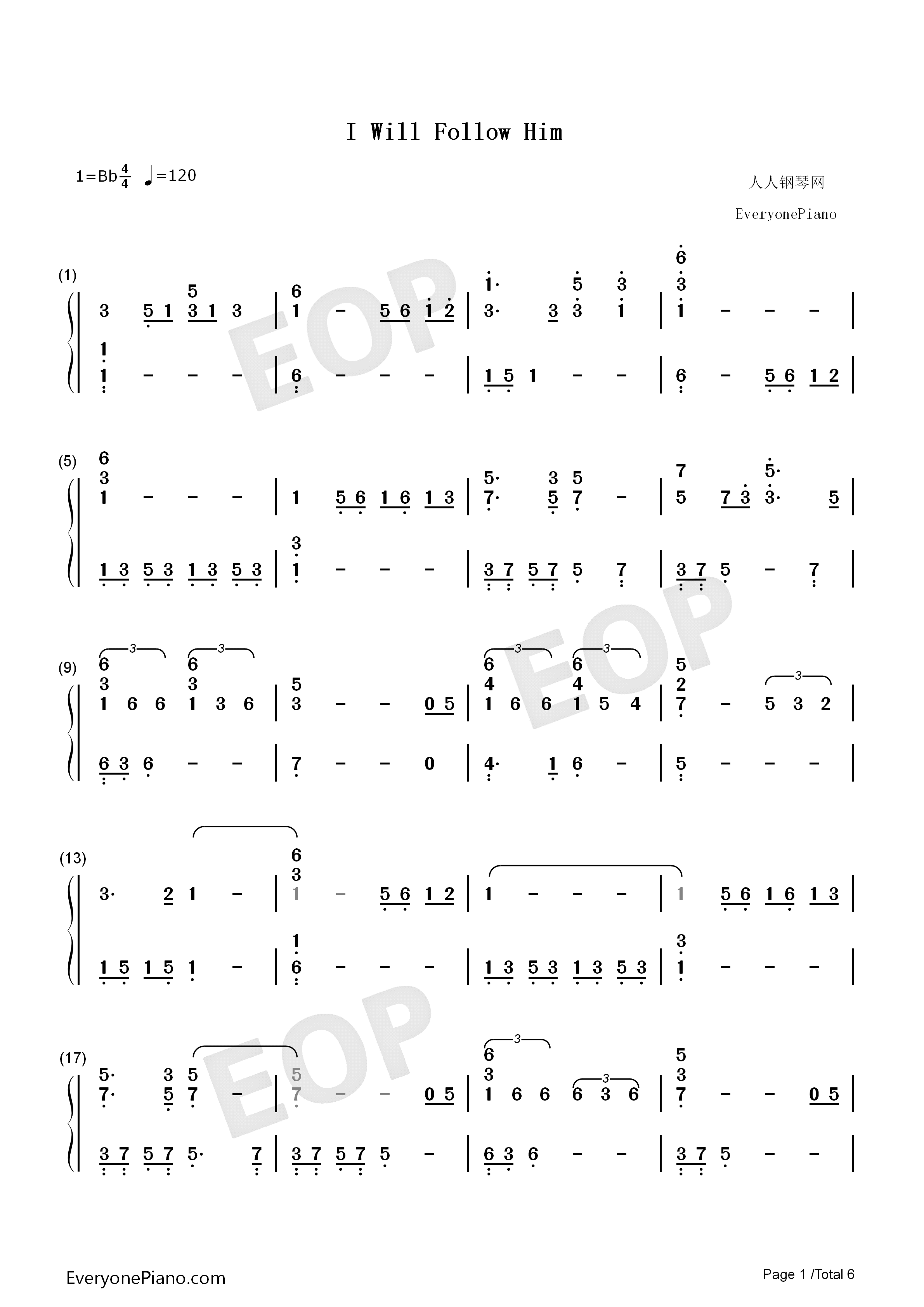 I_Will_Follow_Him钢琴简谱_Deloris_The_Sisters演唱