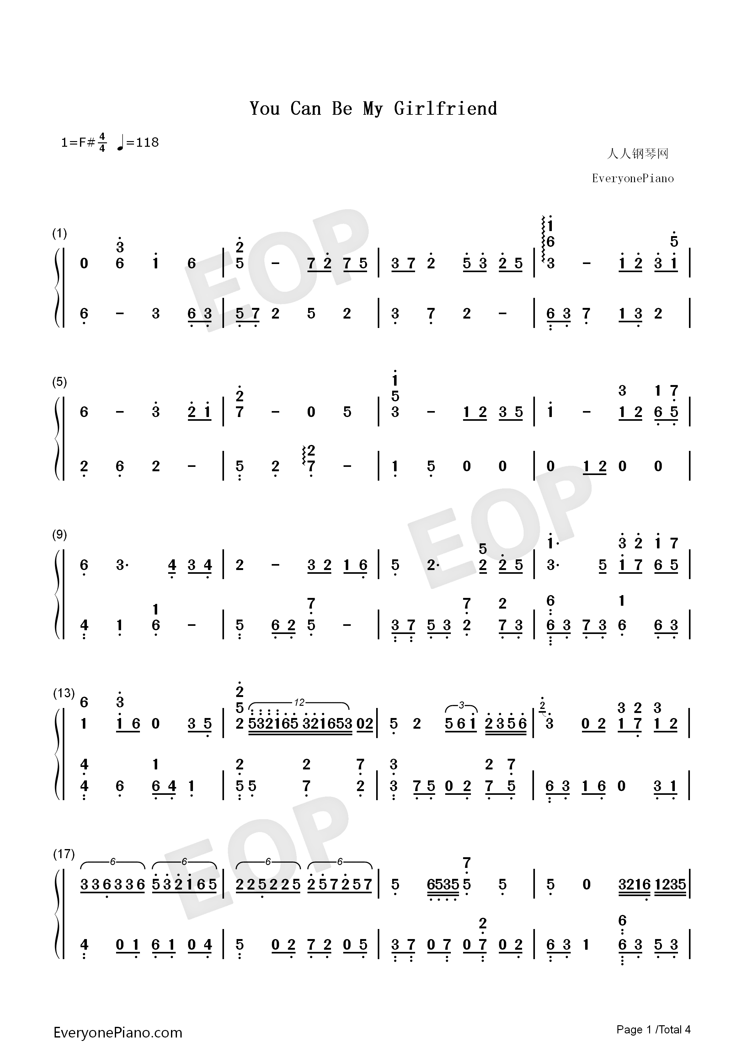 You_Can_Be_My_Girlfriend钢琴简谱_蔡徐坤演唱