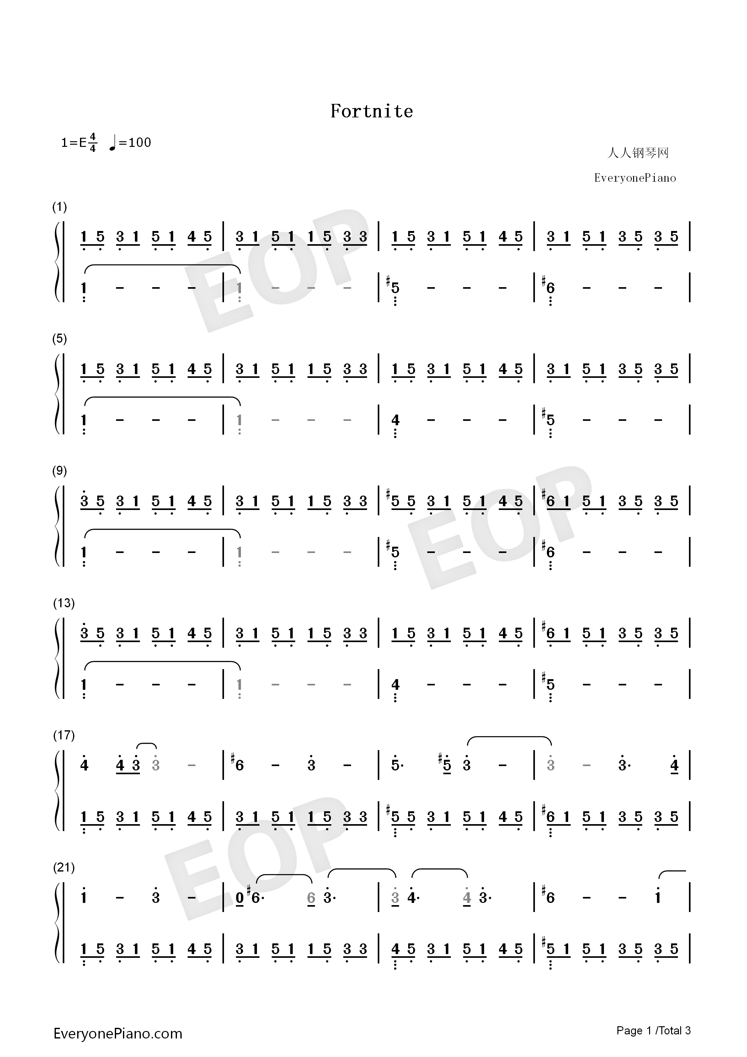 堡垒之夜钢琴简谱_Rom_Di_Prisco演唱