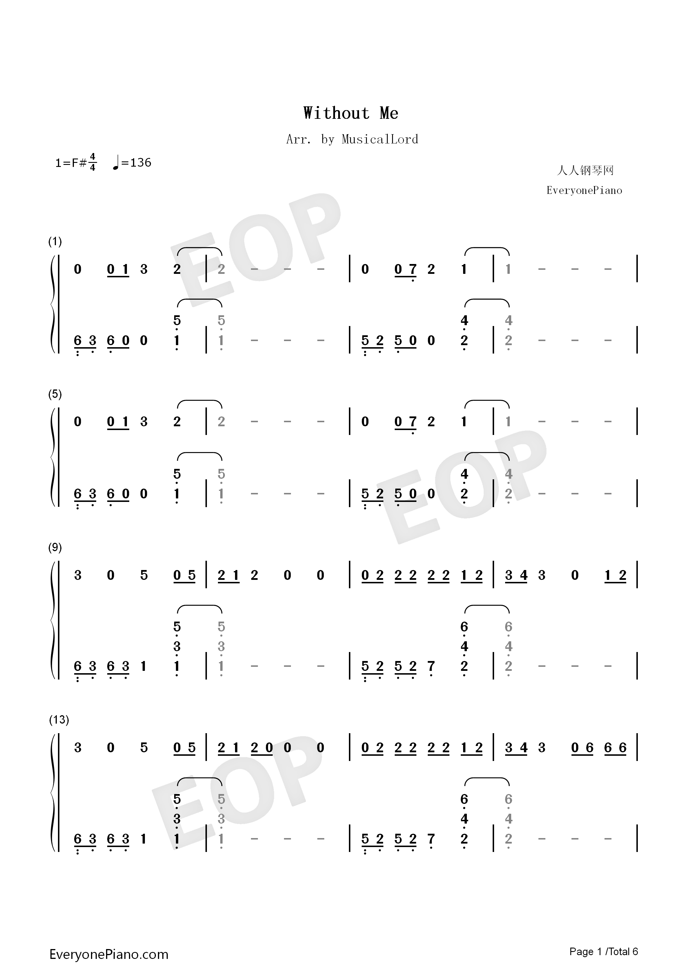 Without_Me钢琴简谱_Halsey演唱