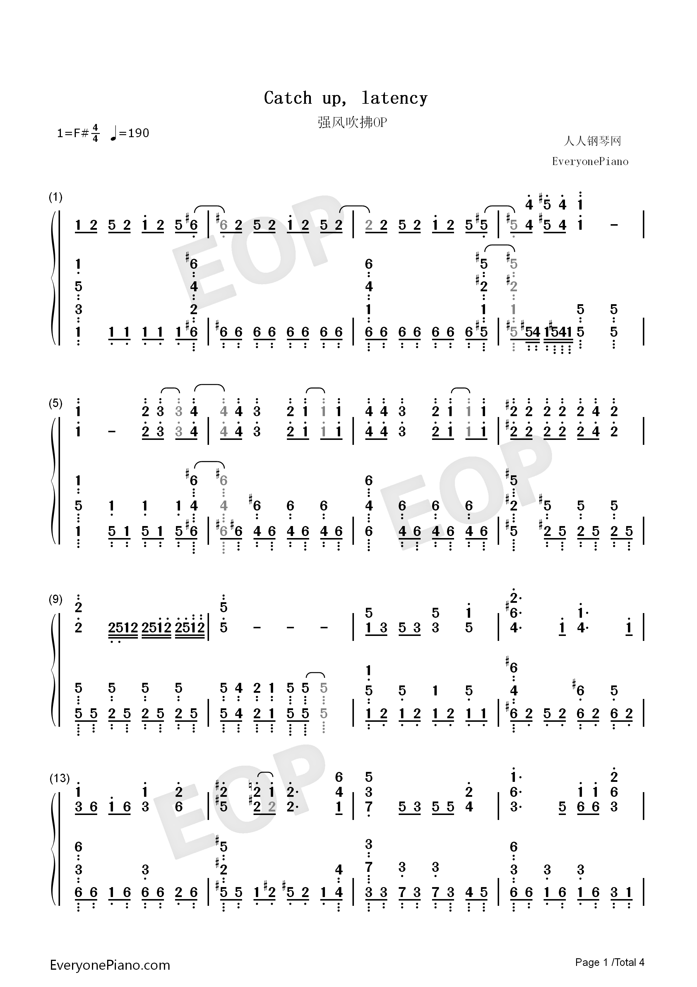 Catch_up_latency钢琴简谱_UNISON_SQUARE_GARDEN演唱