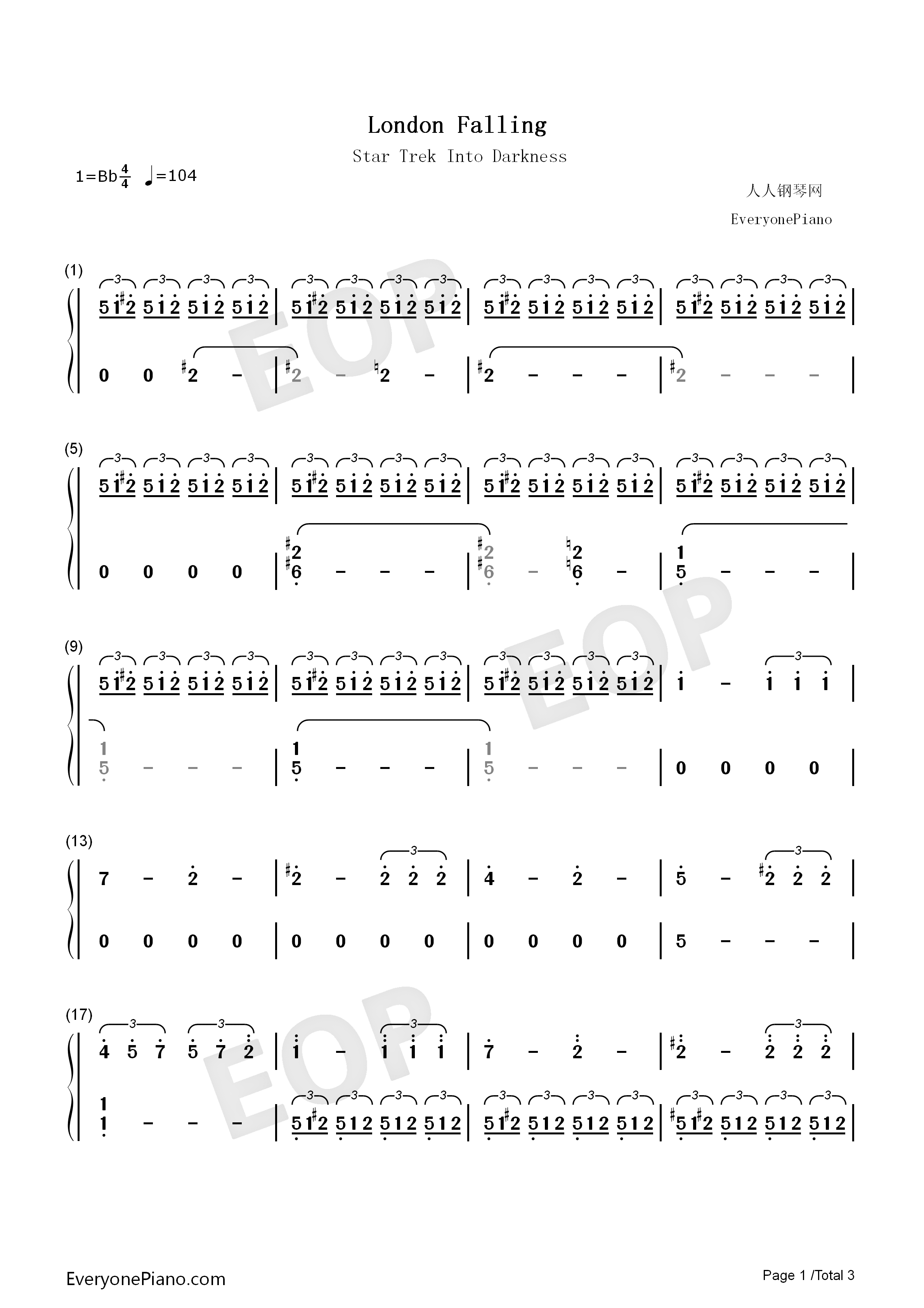 London_Falling钢琴简谱_Michael_Giacchino演唱