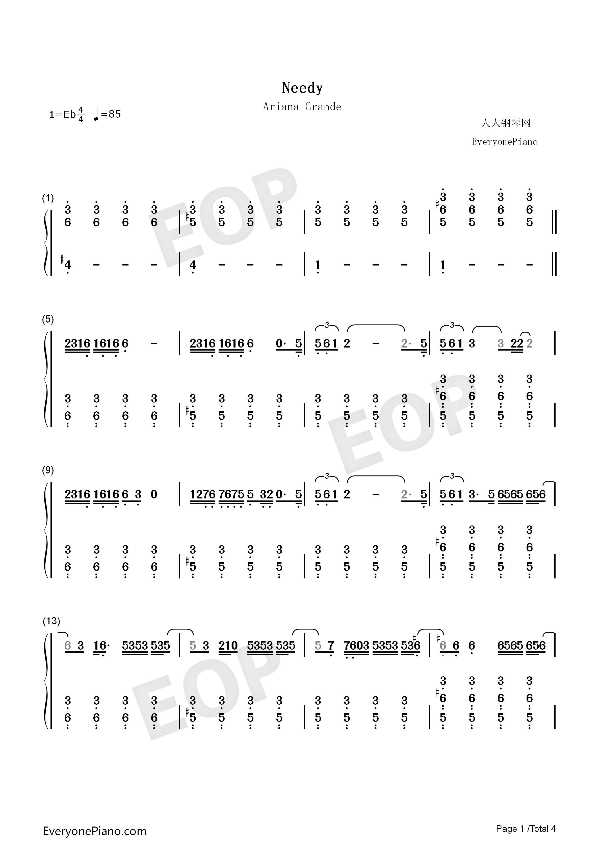 Needy钢琴简谱_Ariana_Grande演唱