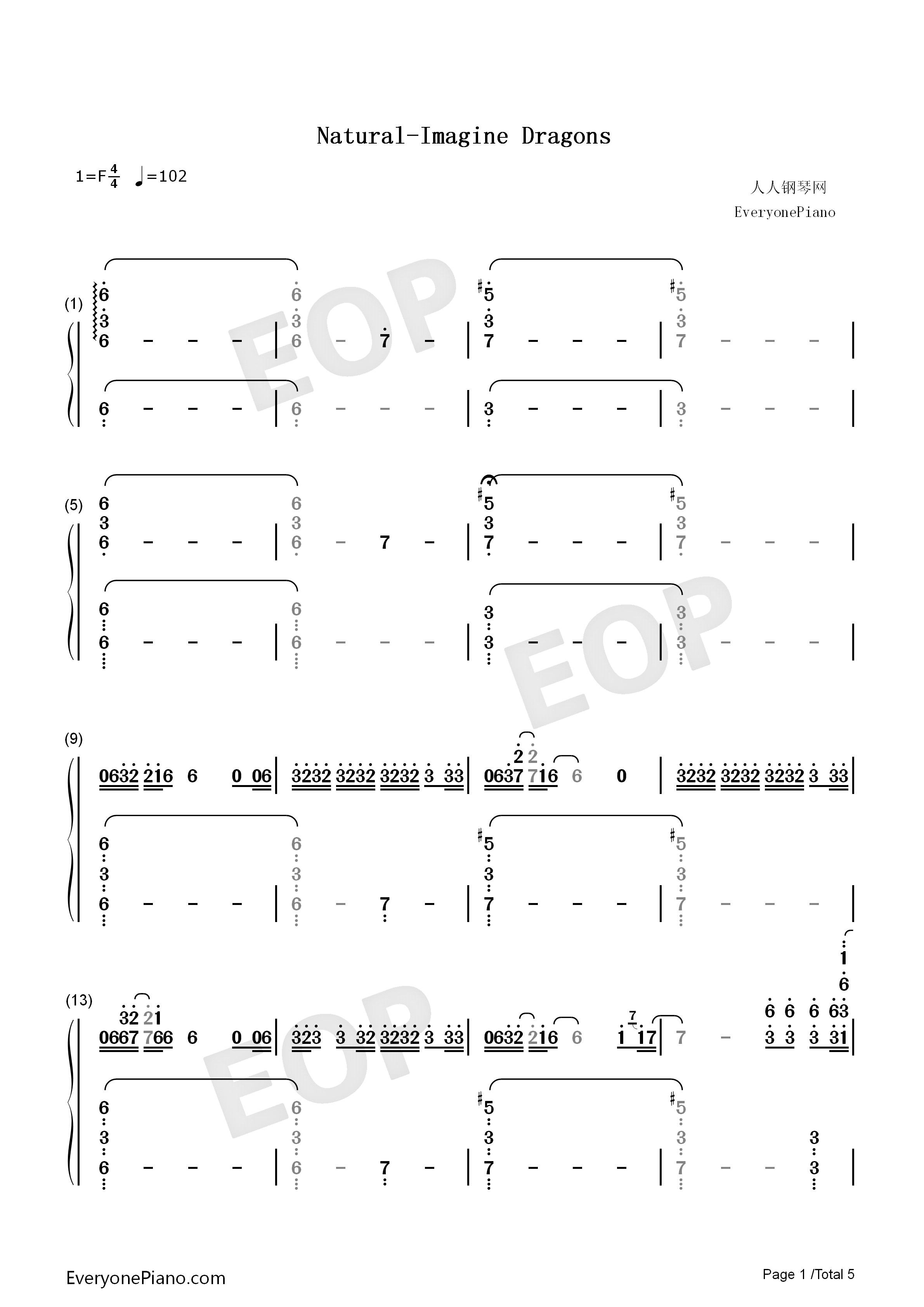 Natural钢琴简谱_Imagine_Dragons演唱