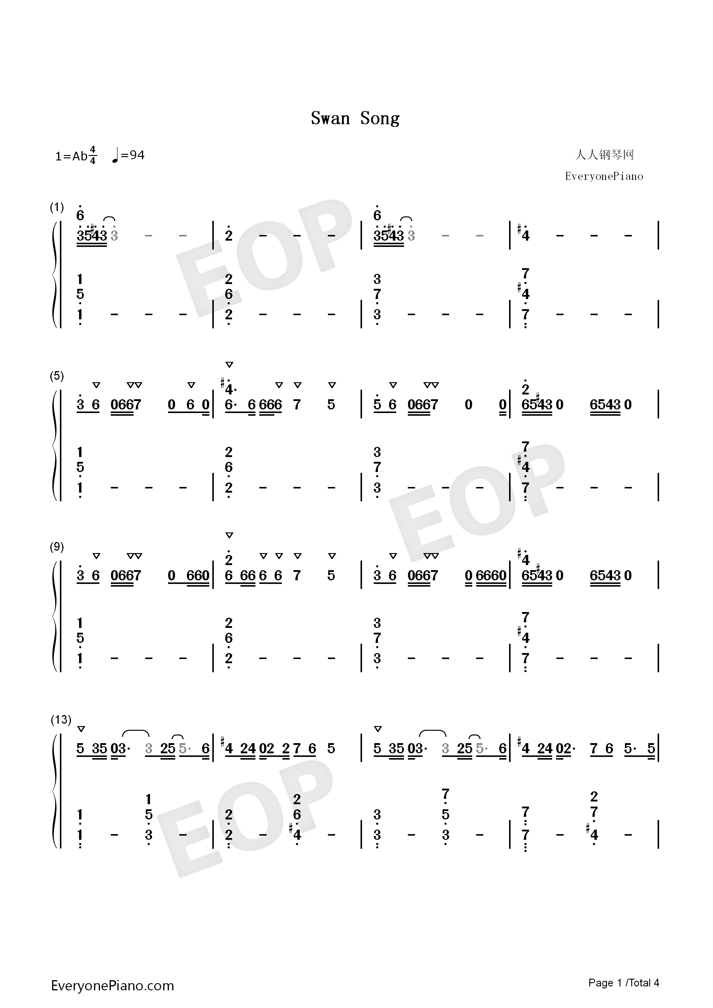 Swan_Song钢琴简谱_Dua_Lipa演唱