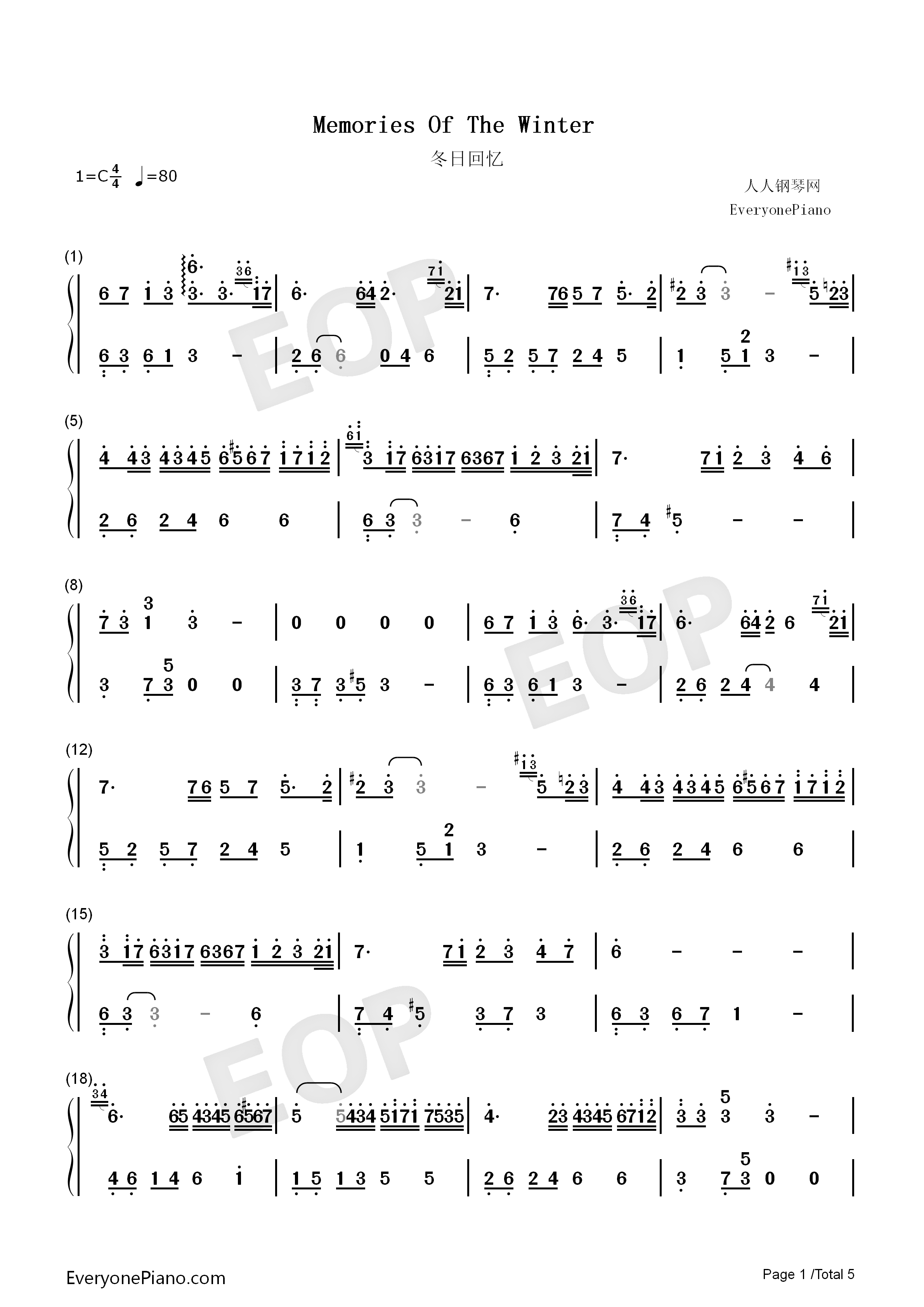 Memories_Of_The_Winter钢琴简谱_The_Daydream演唱