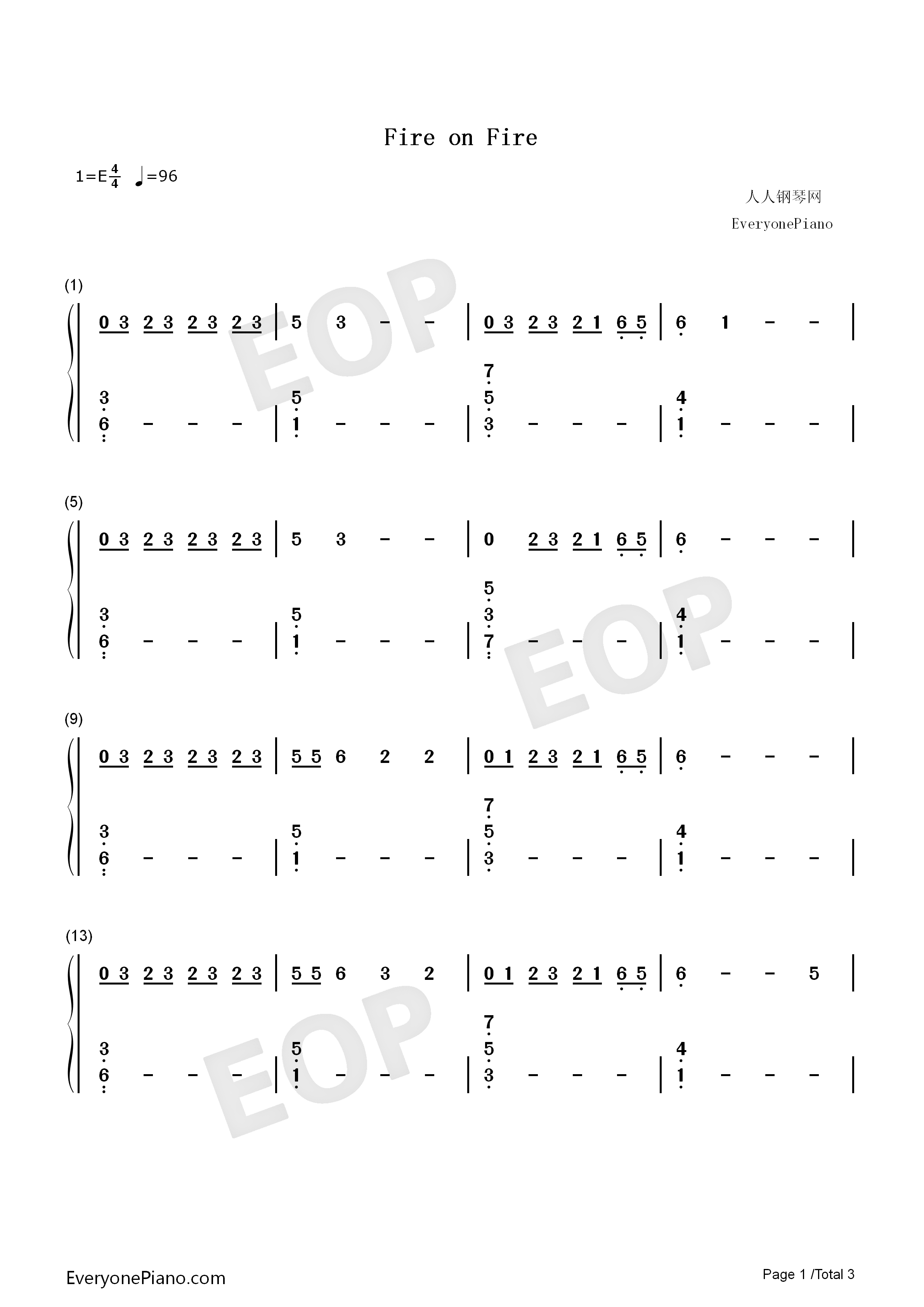 Fire_on_Fire钢琴简谱_Sam_Smith演唱