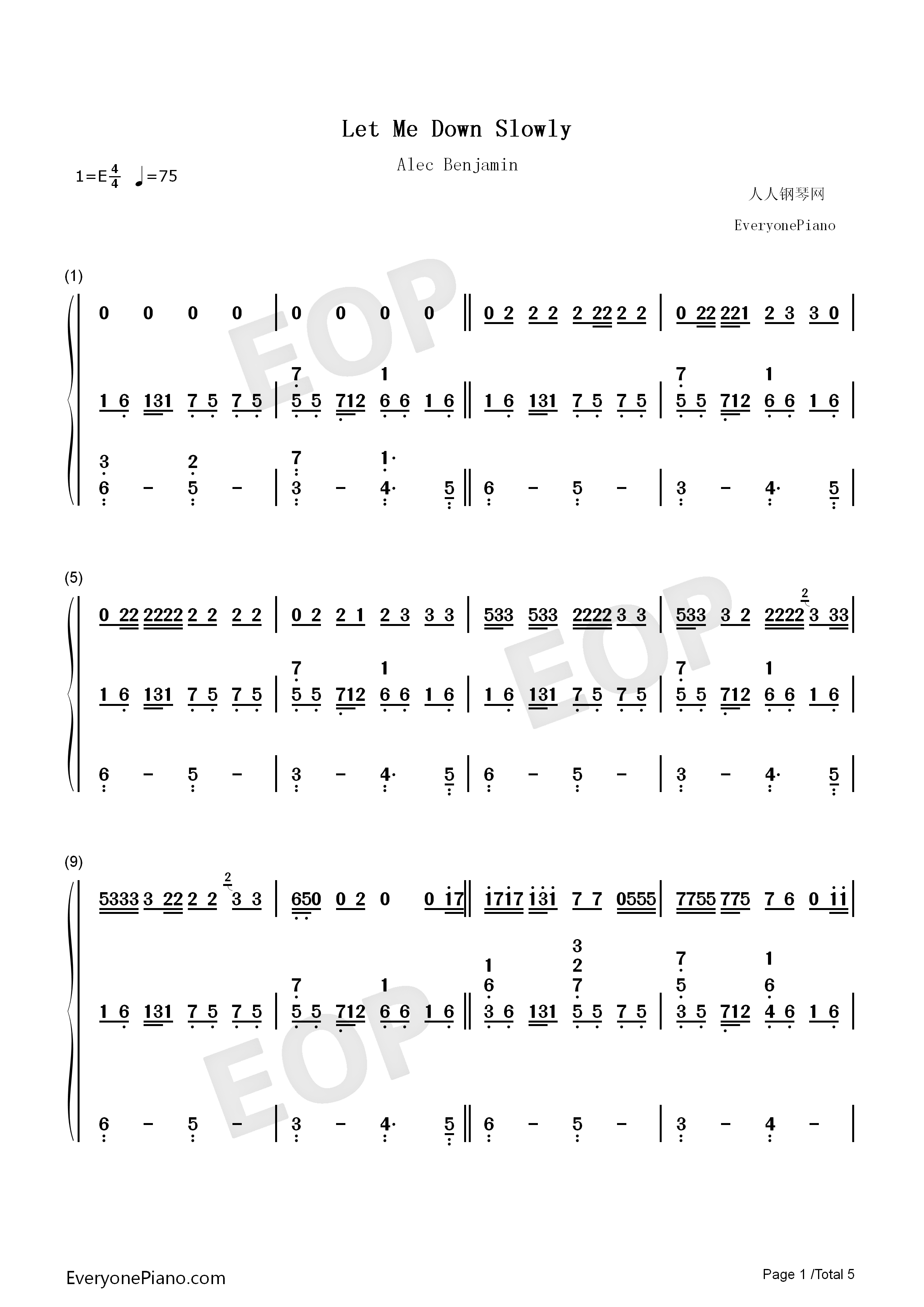 Let_Me_Down_Slowly钢琴简谱_Alec_Benjamin演唱