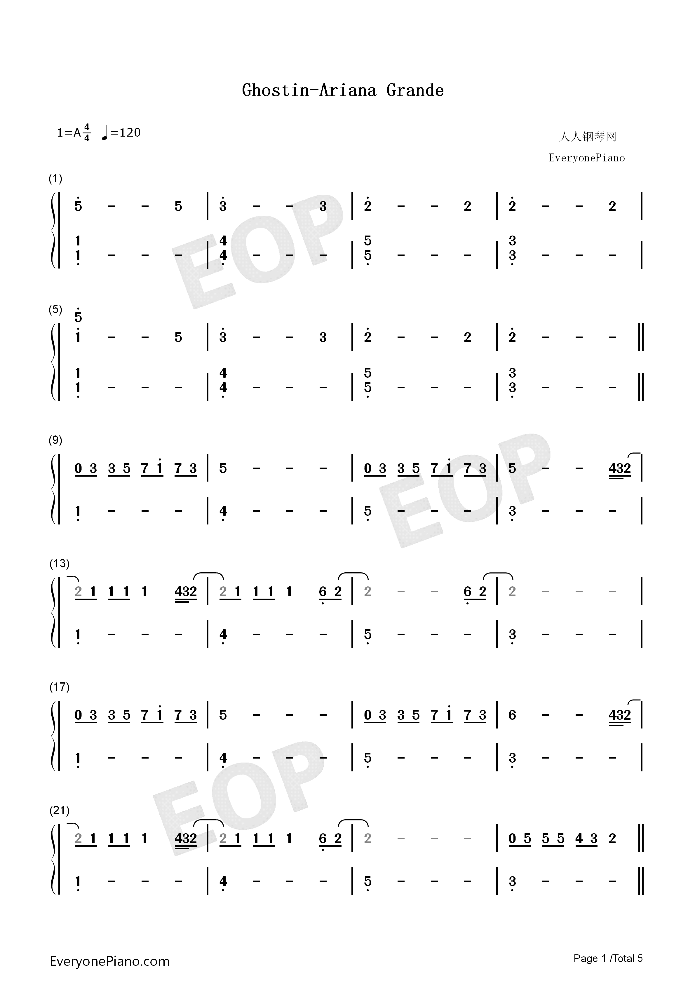 Ghostin钢琴简谱_Ariana_Grande演唱