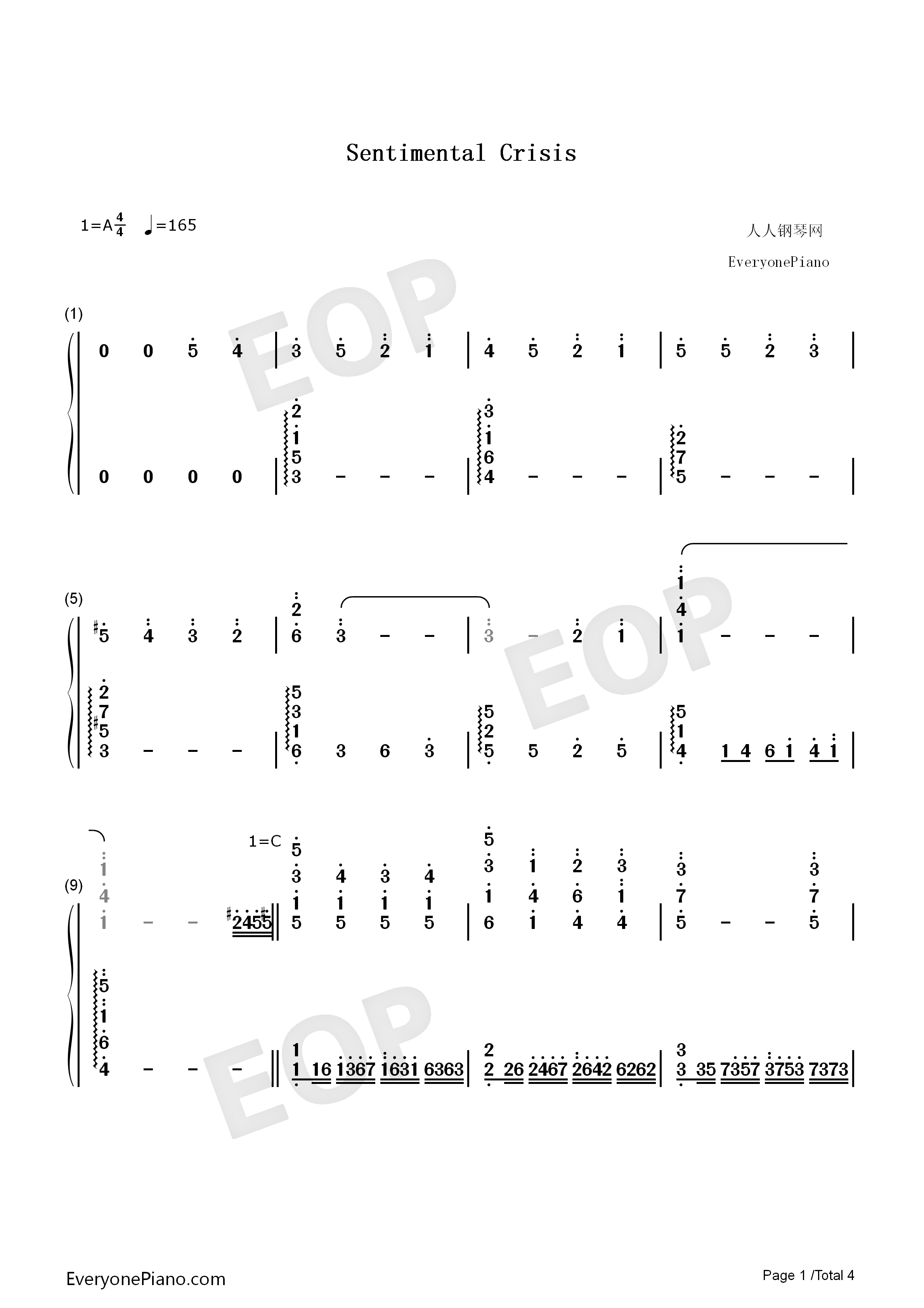 センチメンタルクライシス钢琴简谱_Halca演唱