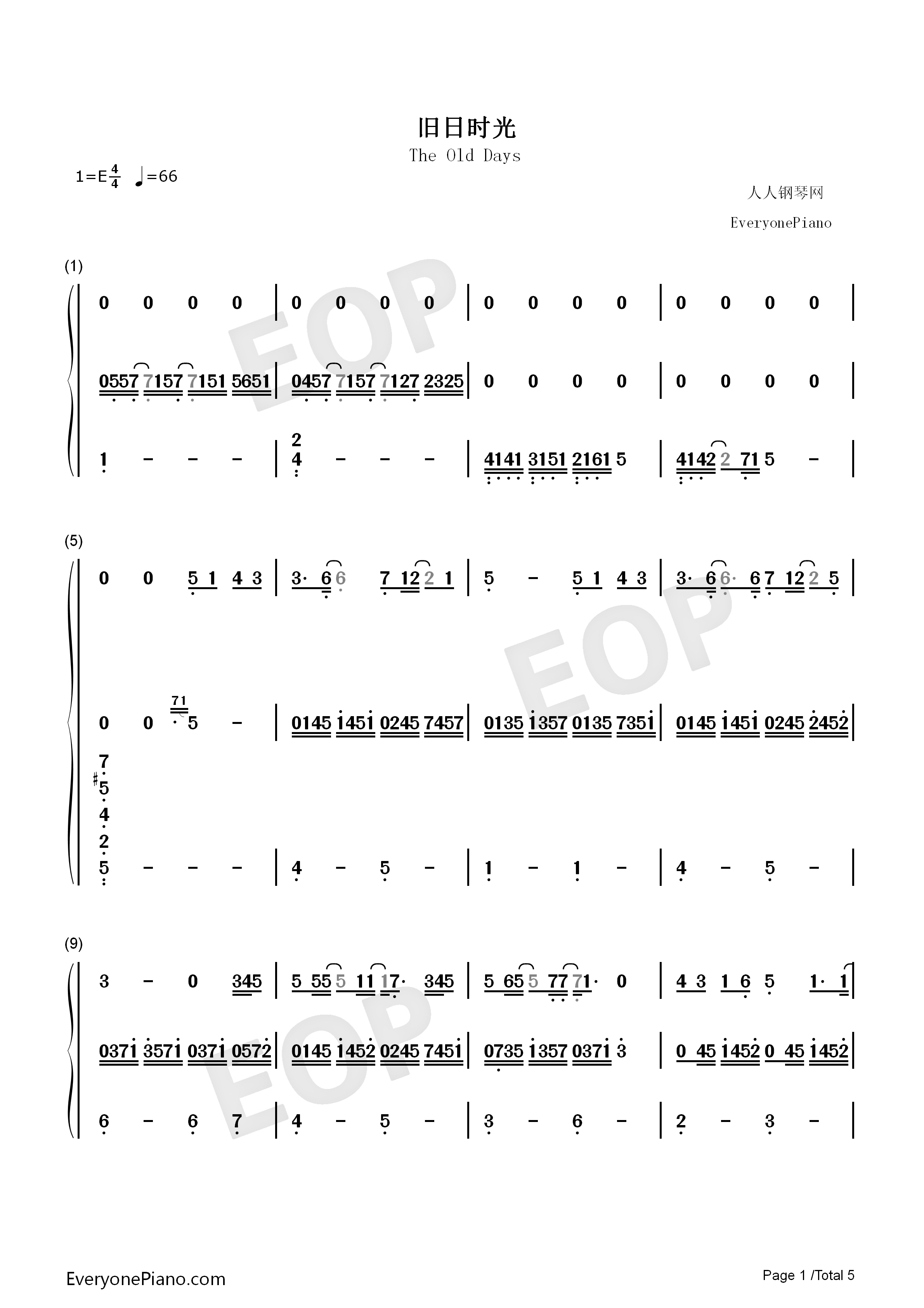 旧日时光钢琴简谱_黑崎子演唱