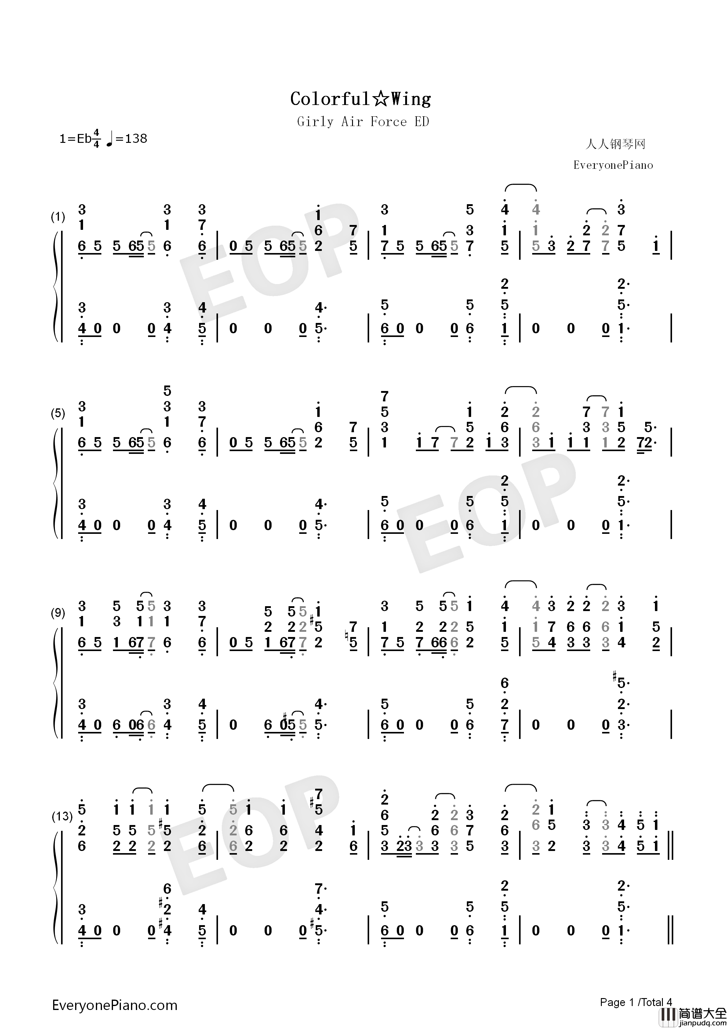 Colorful_Wing钢琴简谱_森嶋优花_大和田仁美_井泽诗织演唱