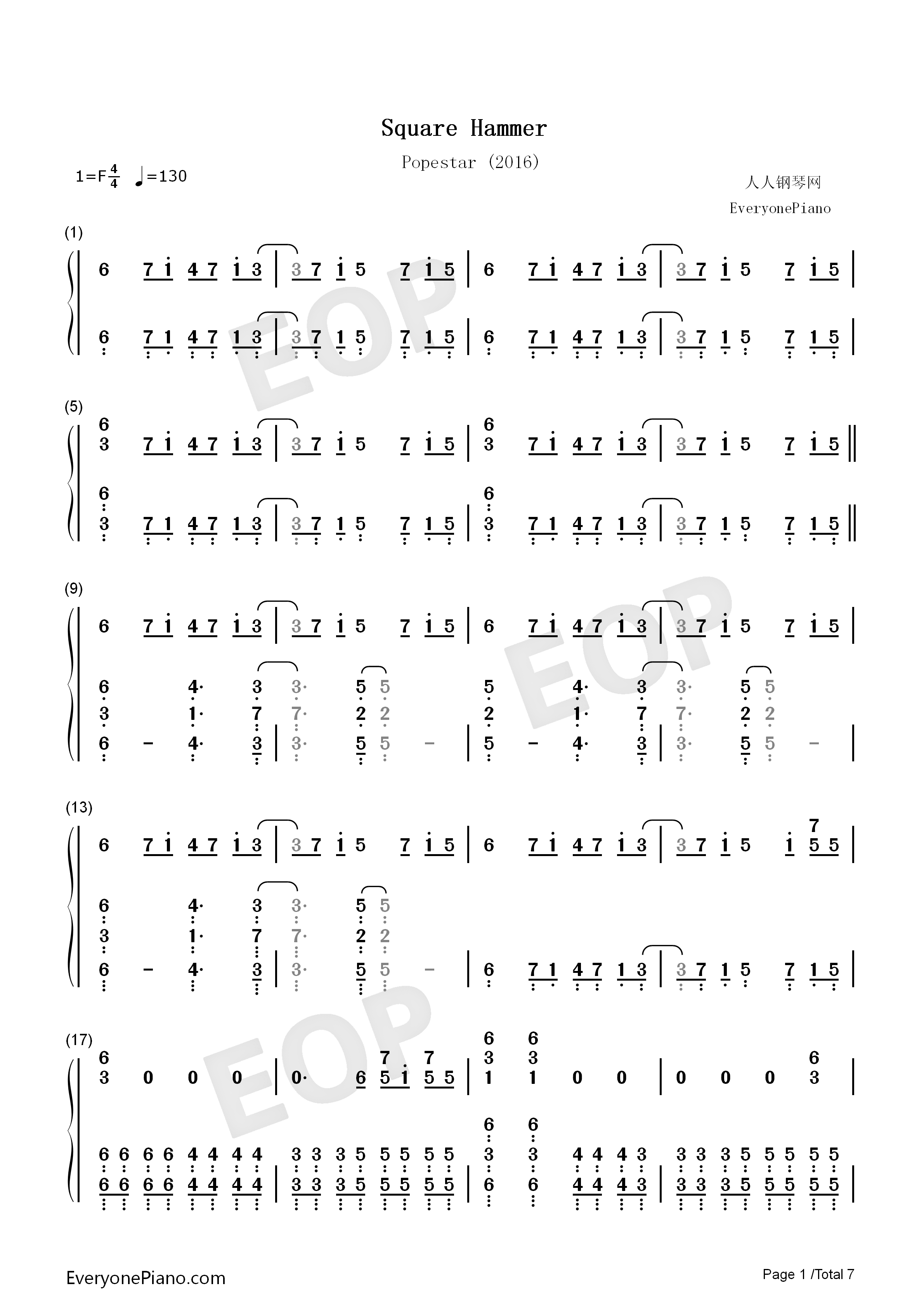 Square_Hammer钢琴简谱_Ghost演唱