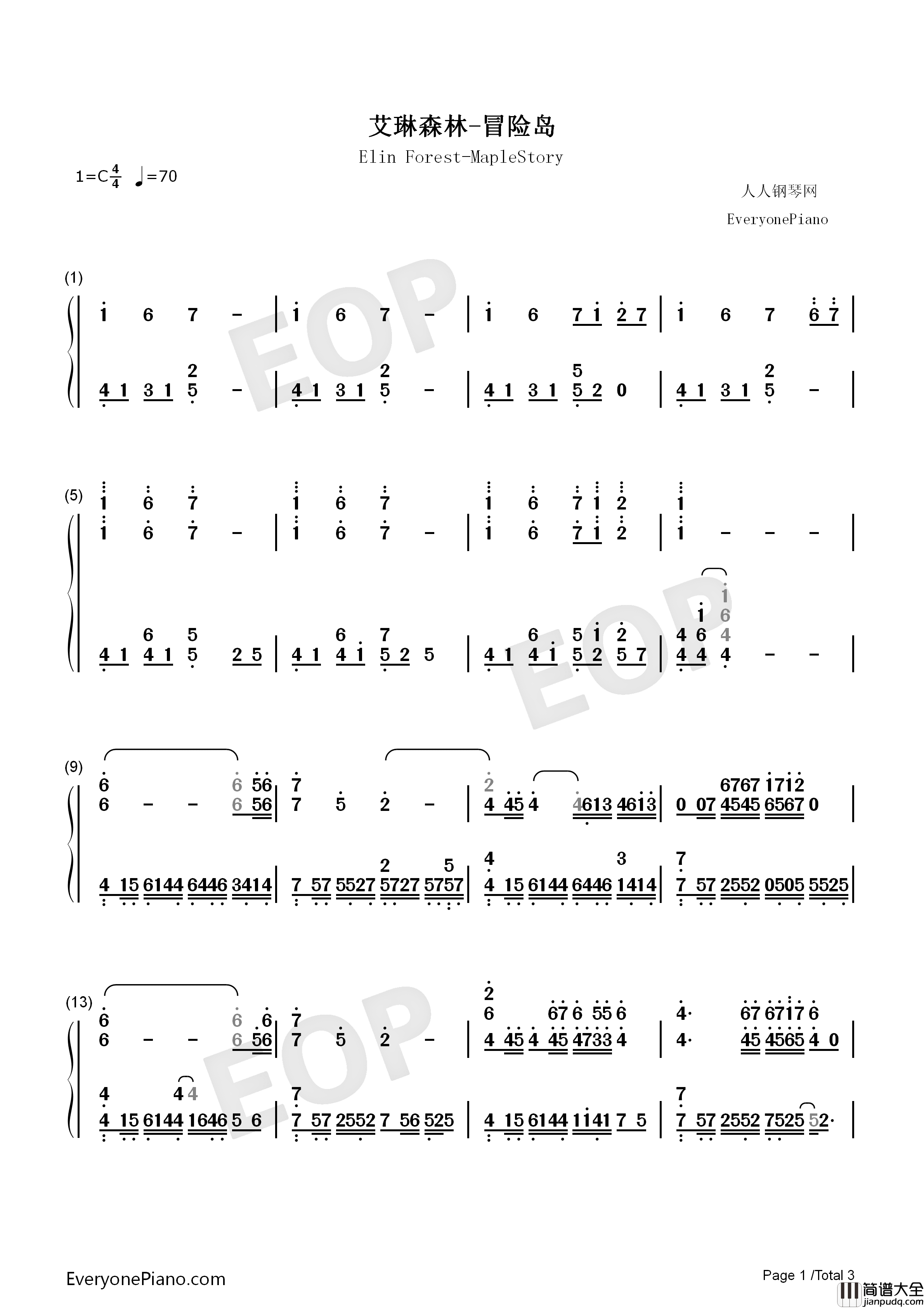 艾琳森林钢琴简谱_CODASOUND_Studio_EIM演唱