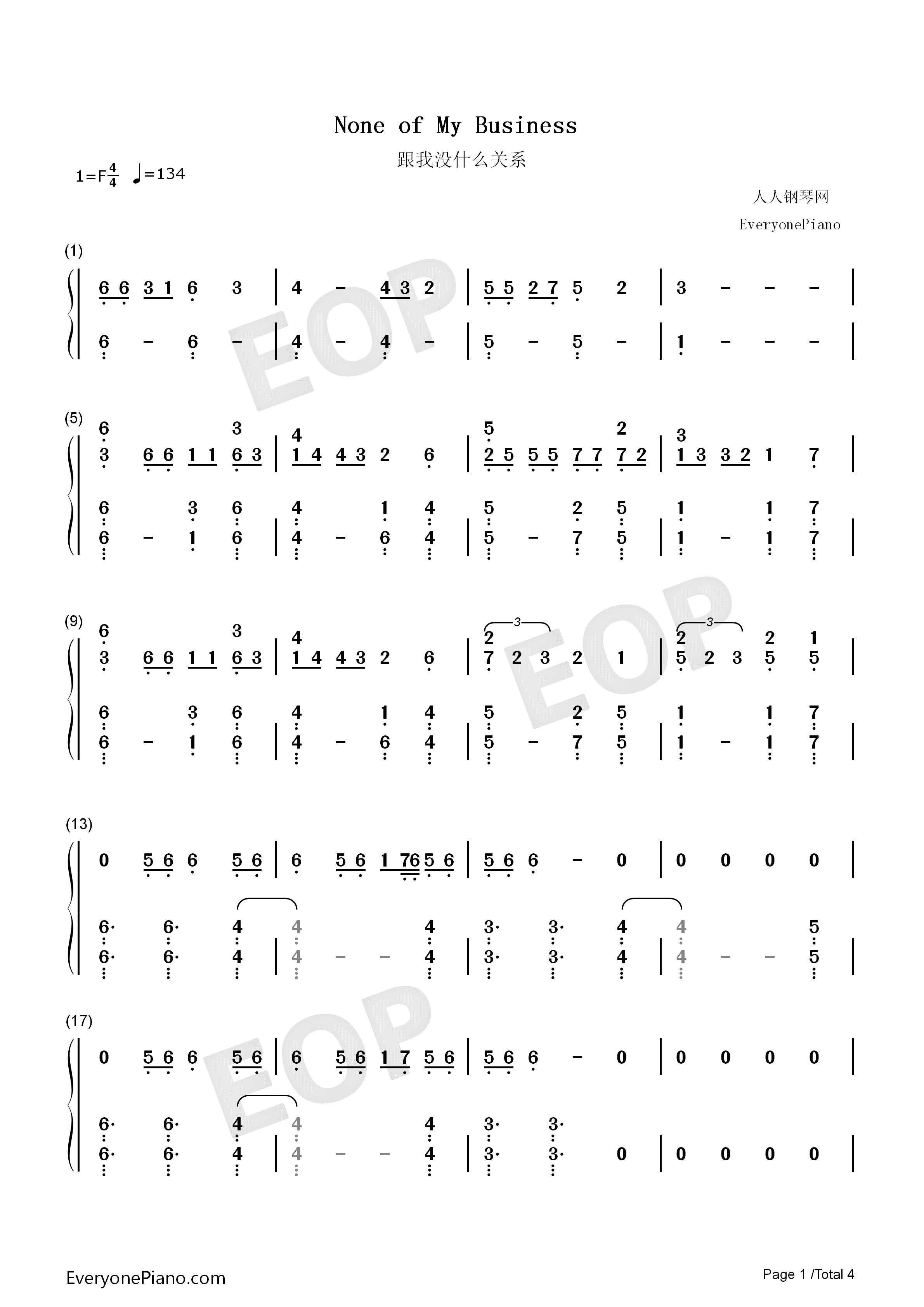 None_Of_My_Business钢琴简谱_Cher_Lloyd演唱