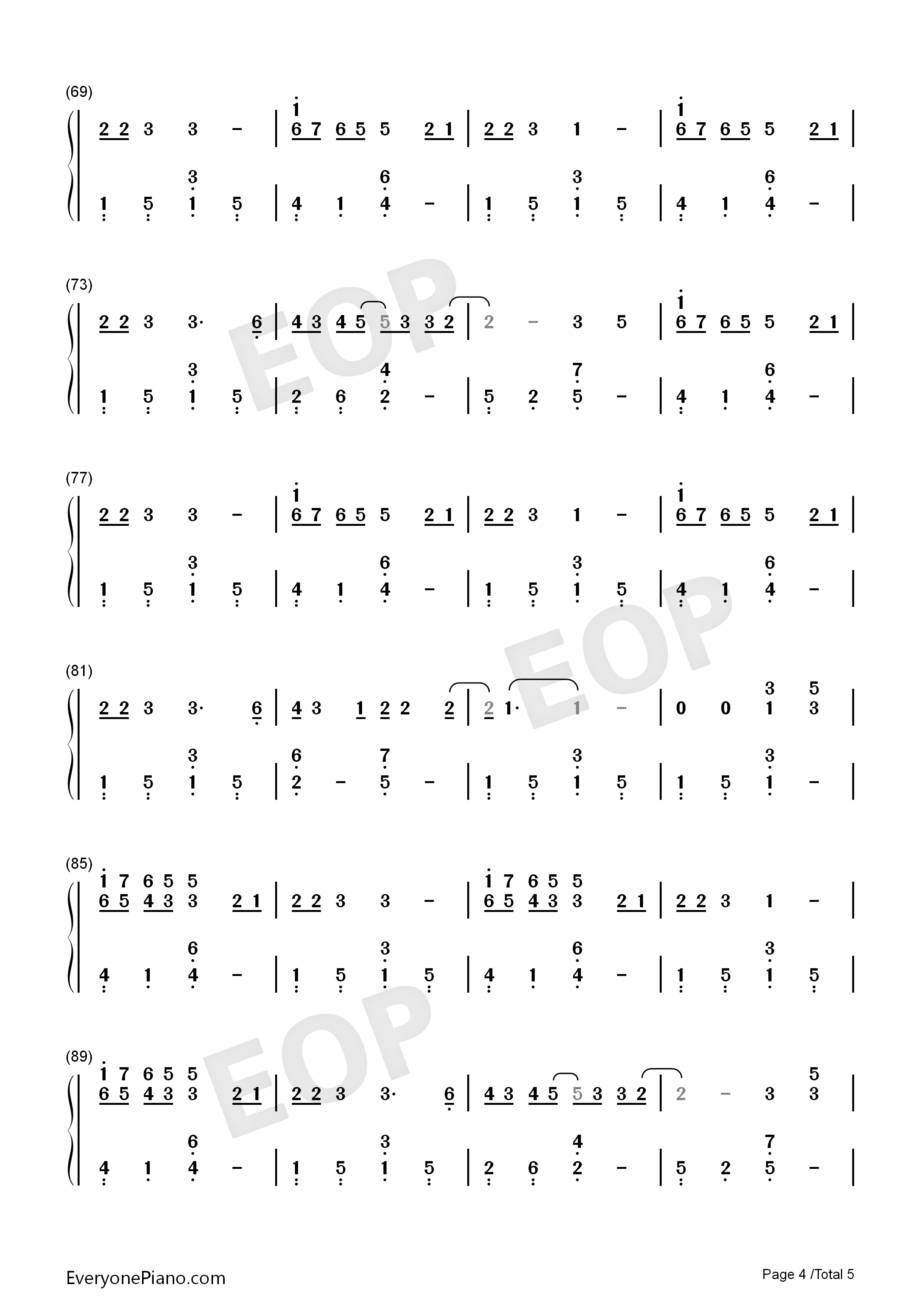 明天过后钢琴简谱_张杰演唱