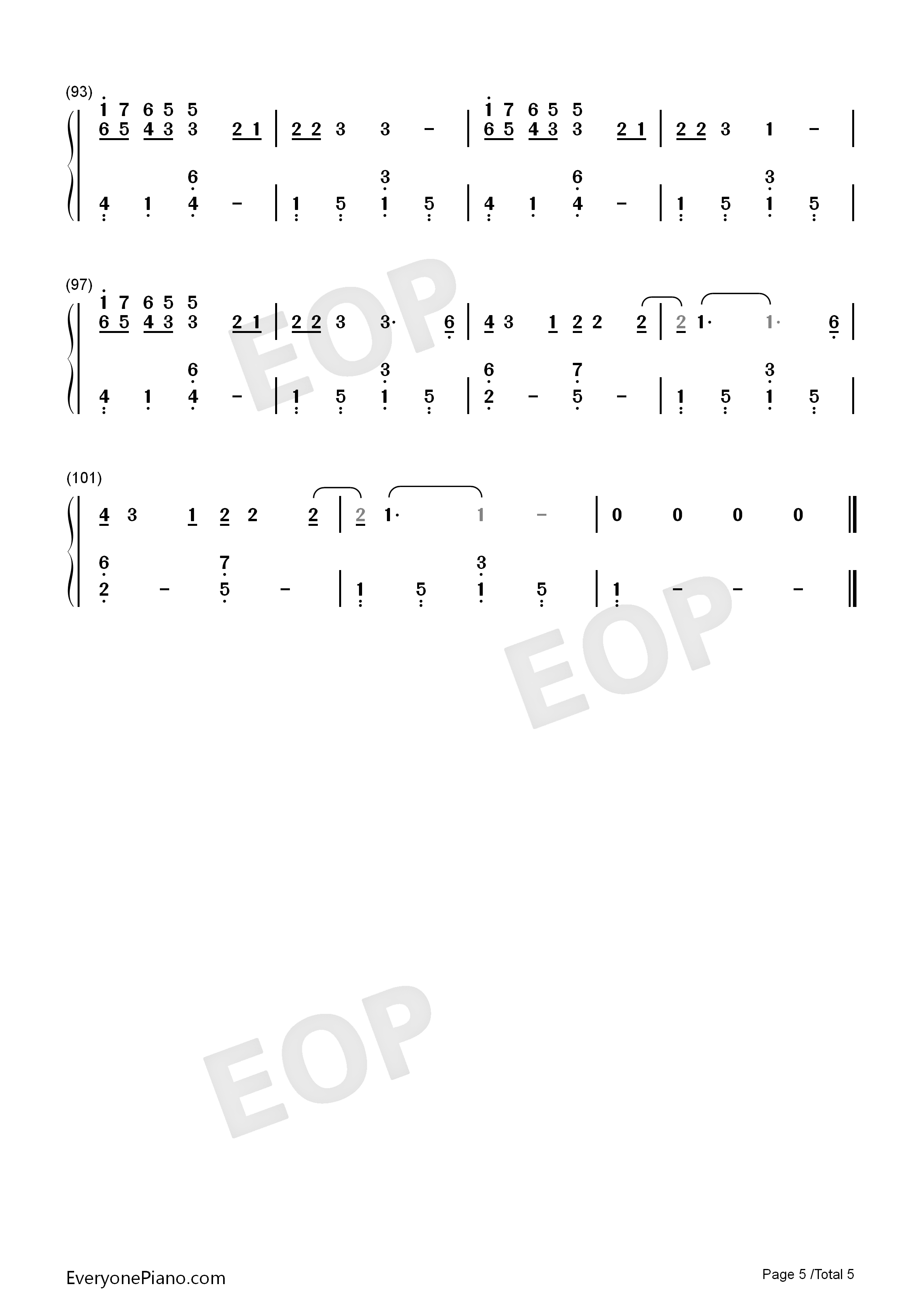 明天过后钢琴简谱_张杰演唱