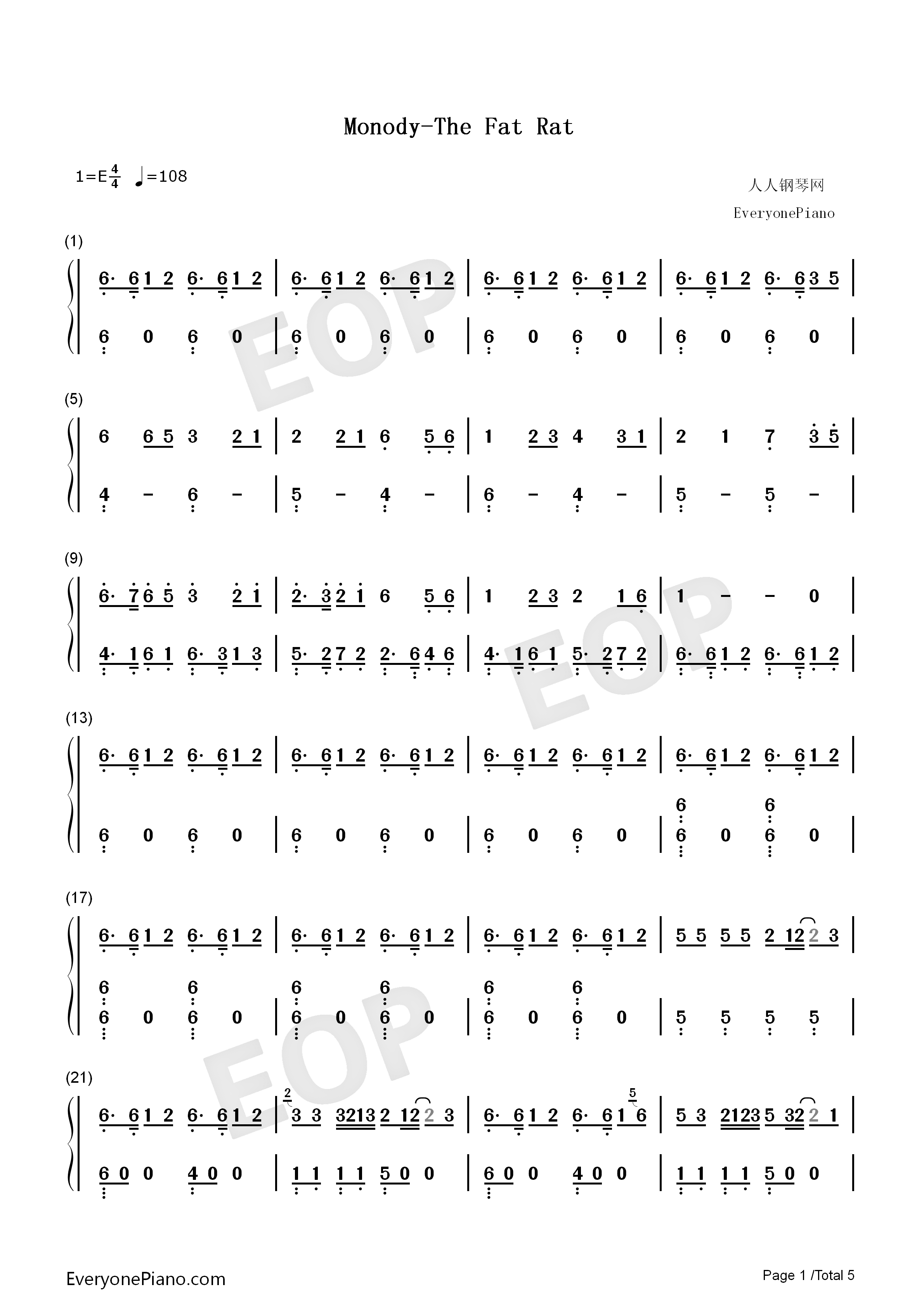 Monody钢琴简谱_TheFatRat_Laura_Brehm演唱