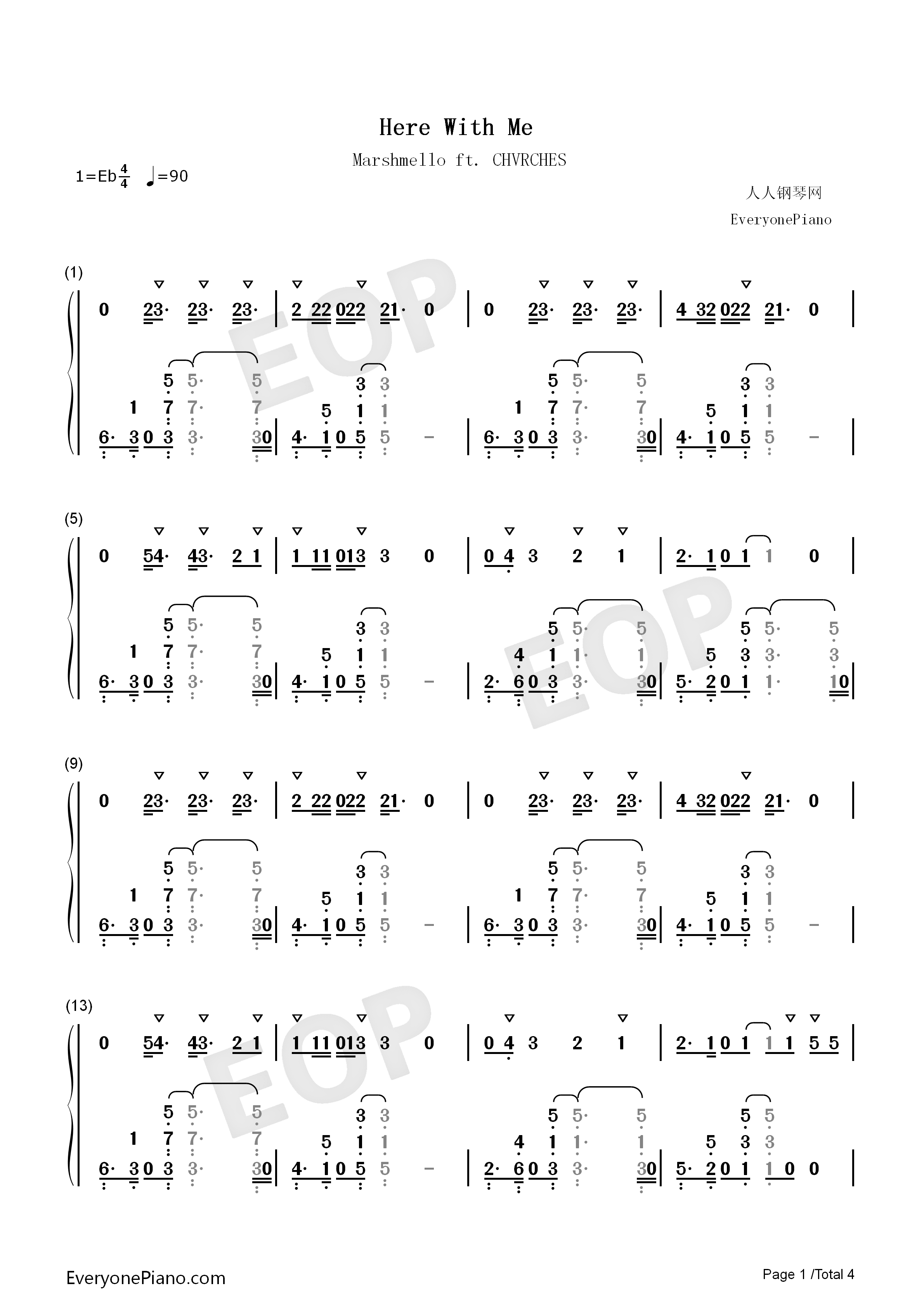 Here_with_Me钢琴简谱_Marshmello_Chvrches演唱