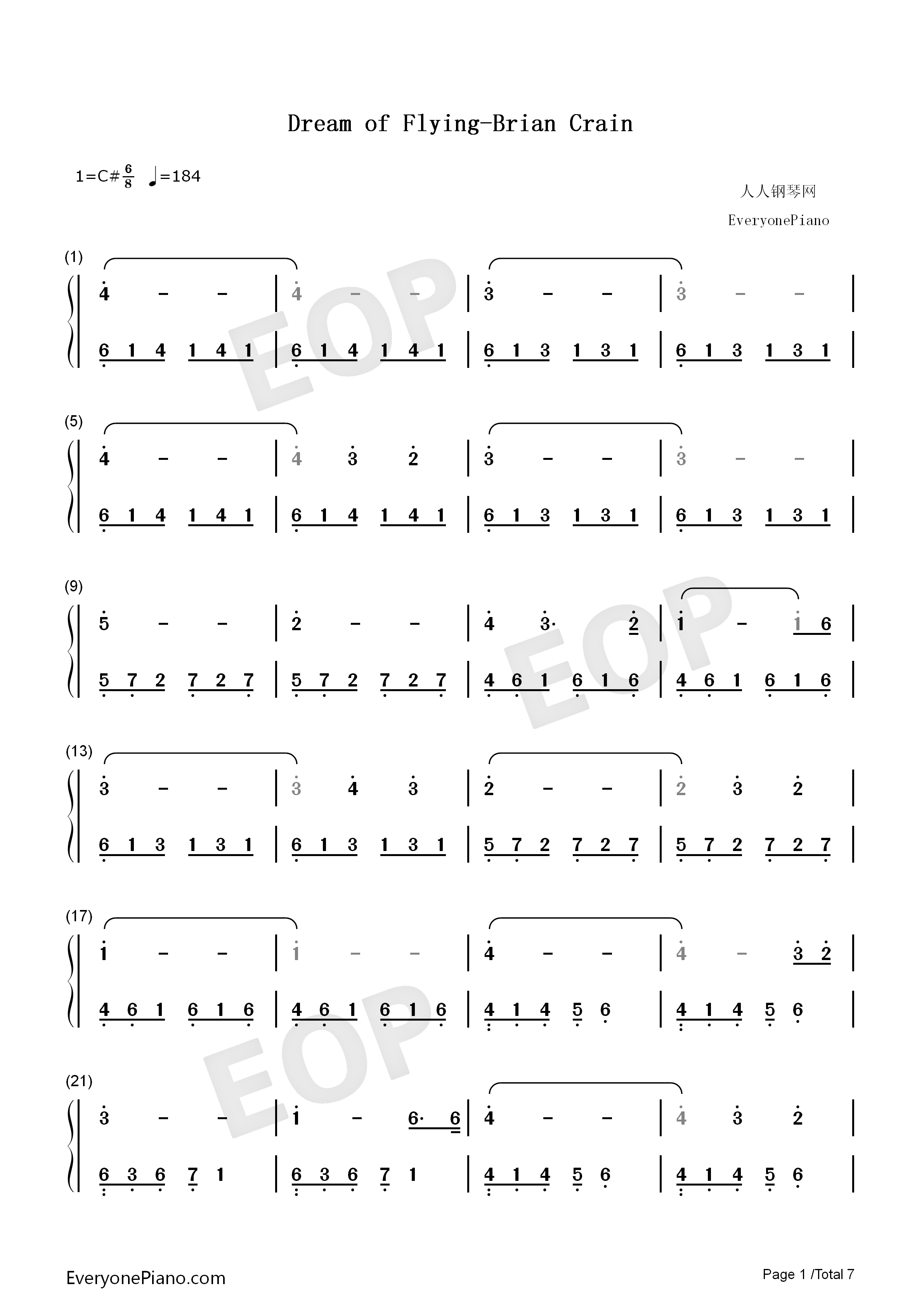 Dream_of_Flying钢琴简谱_Brian_Crain演唱