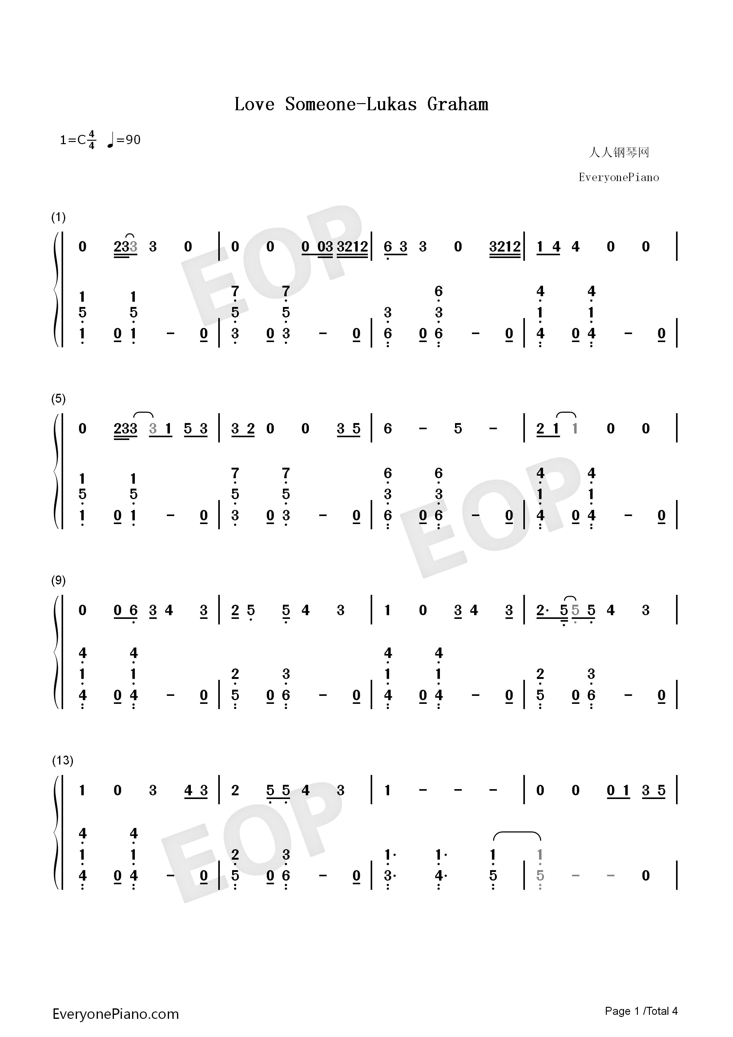Love_Someone钢琴简谱_Lukas_Graham演唱