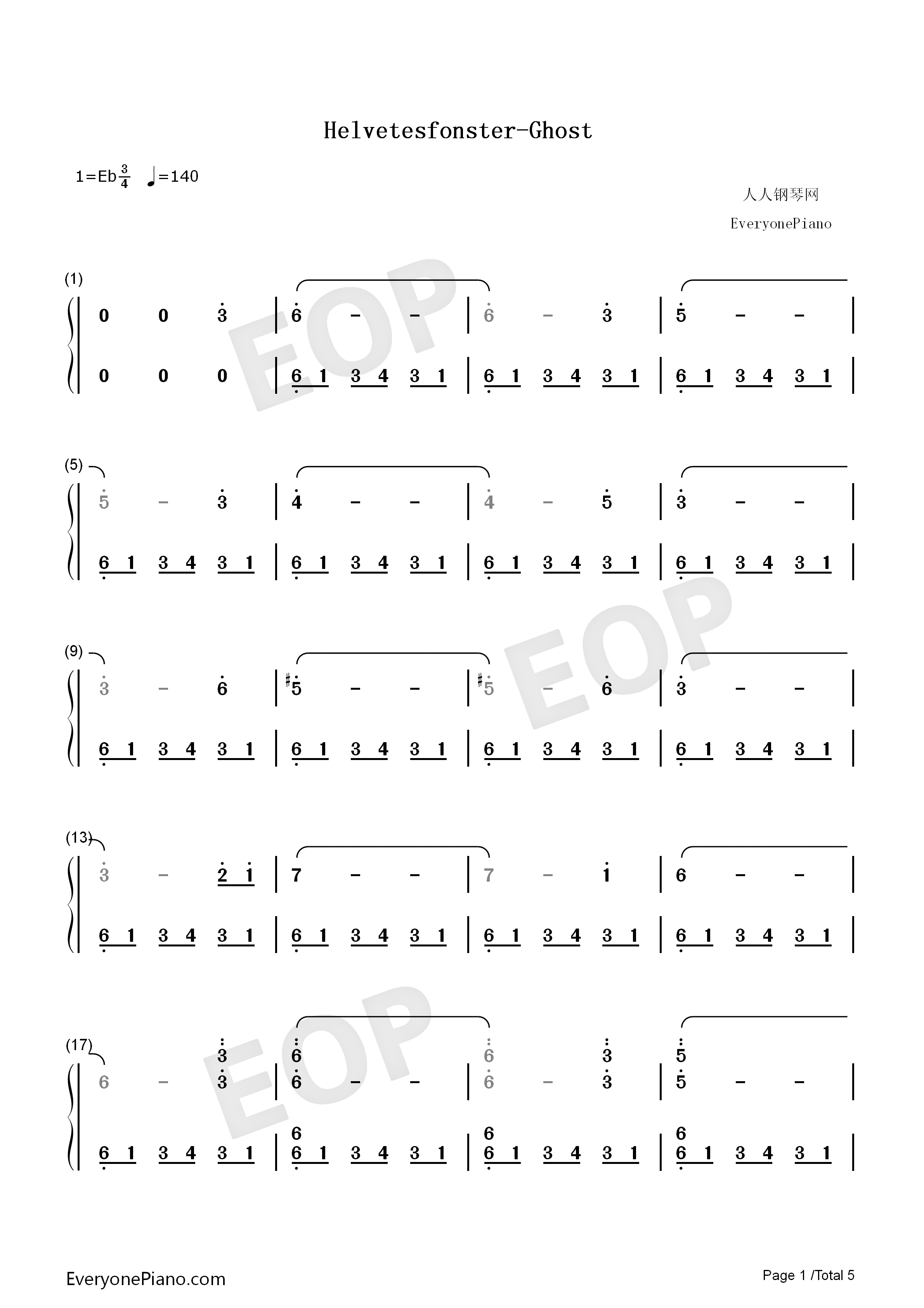 Helvetesfonster钢琴简谱_Ghost演唱