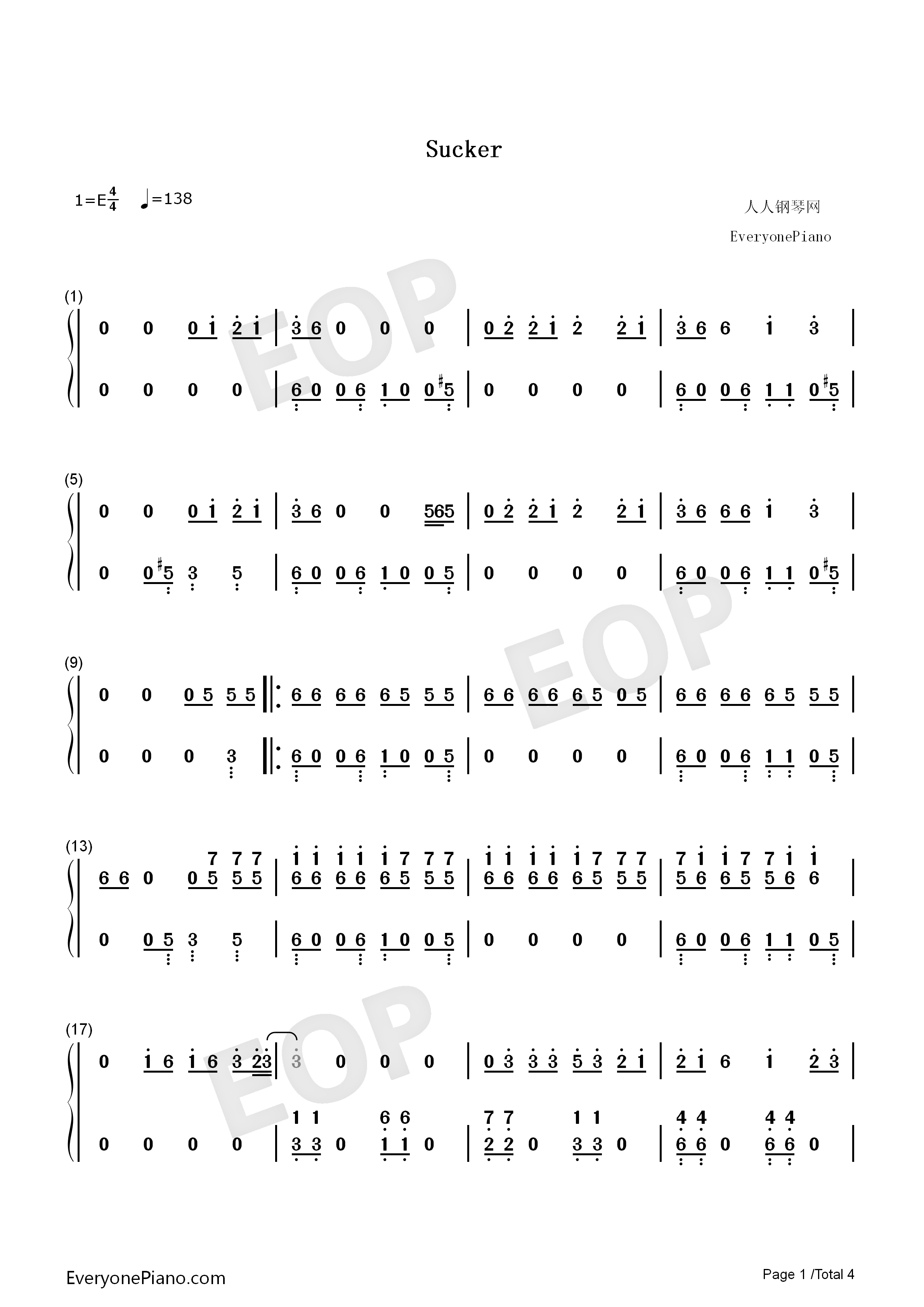 Sucker钢琴简谱_Jonas_Brothers演唱