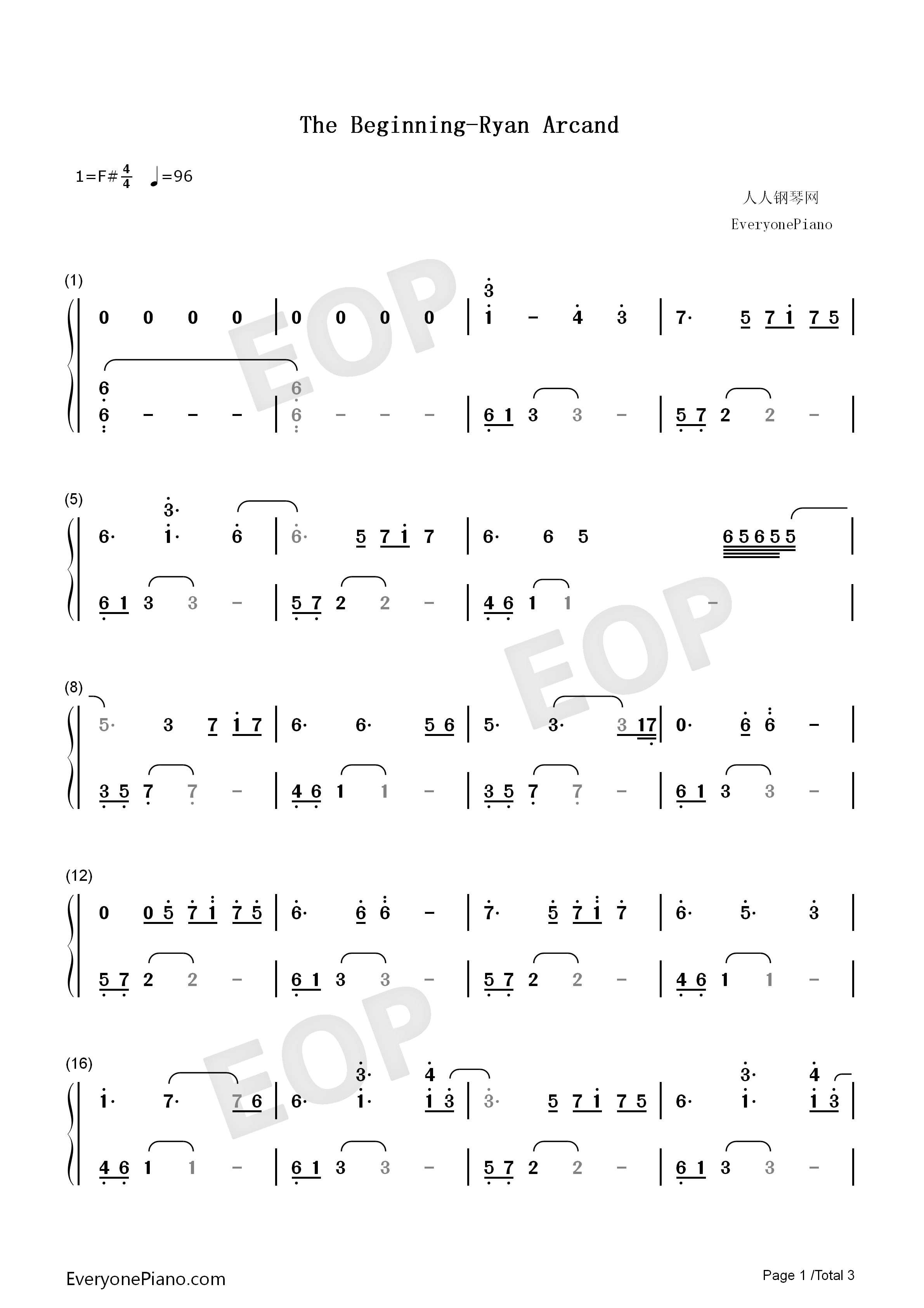 The_Beginning钢琴简谱_Ryan_Arcand演唱