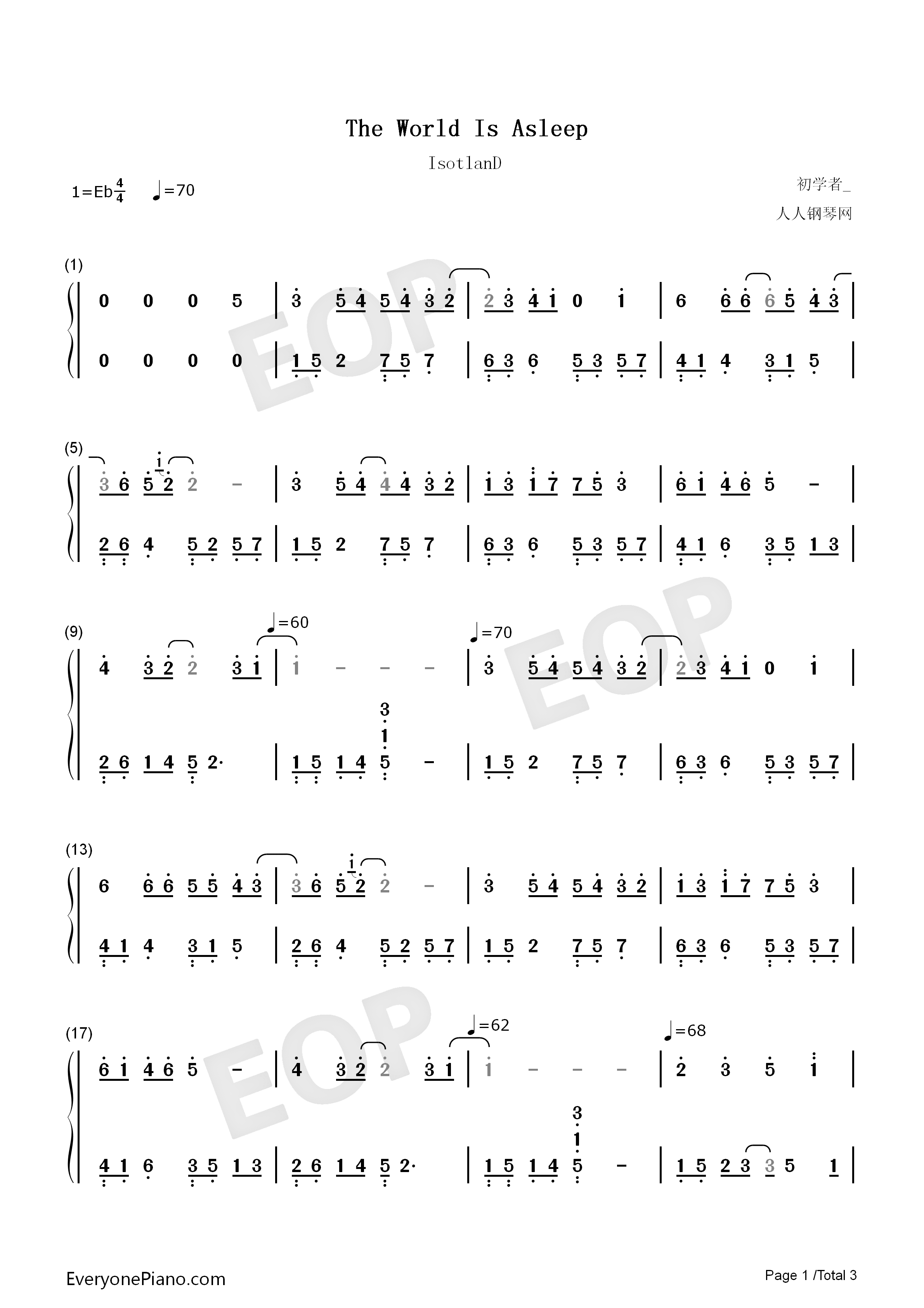 The_World_Is_Asleep钢琴简谱_IsotlanD演唱