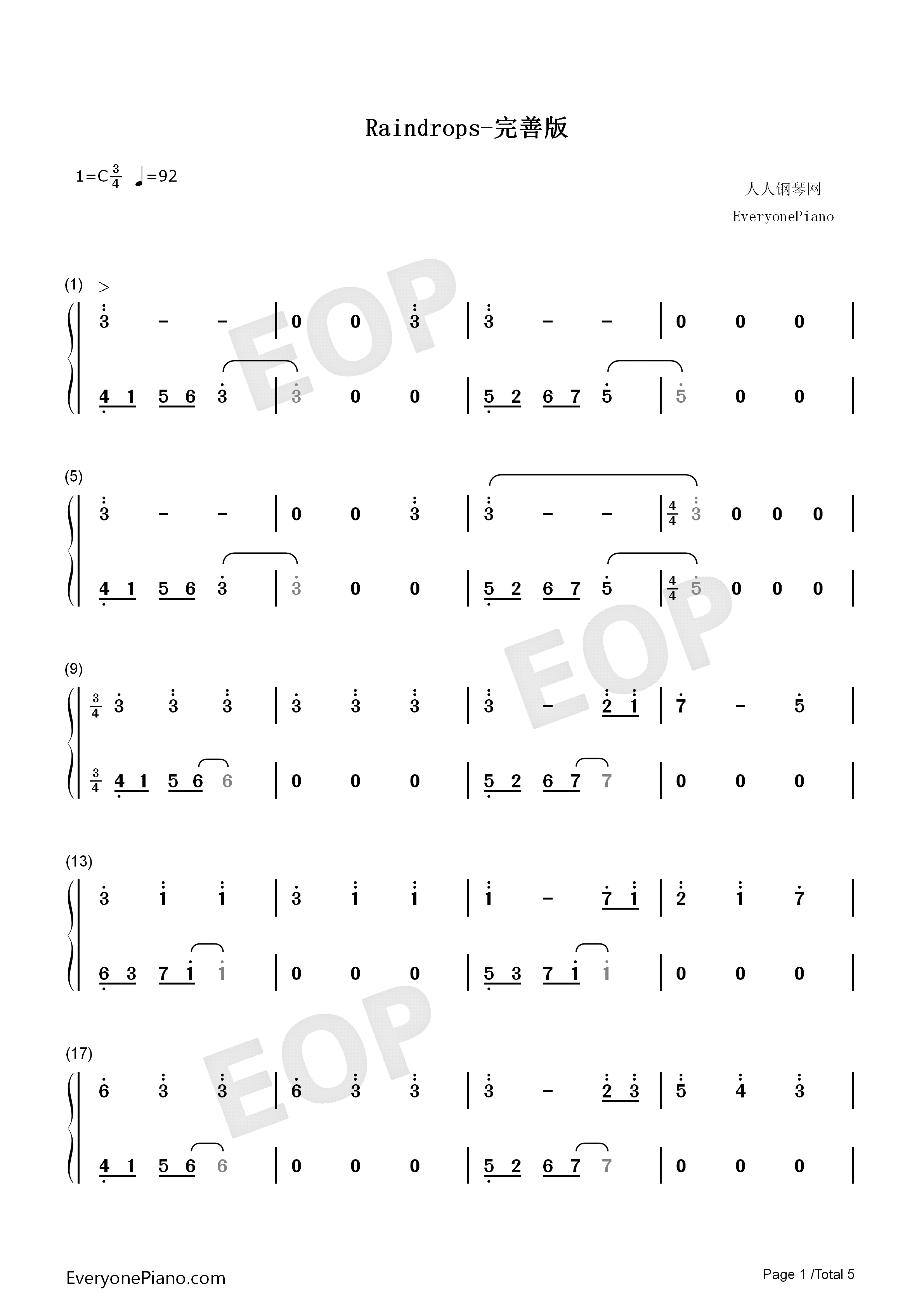 Raindrops钢琴简谱_S.E.N.S演唱