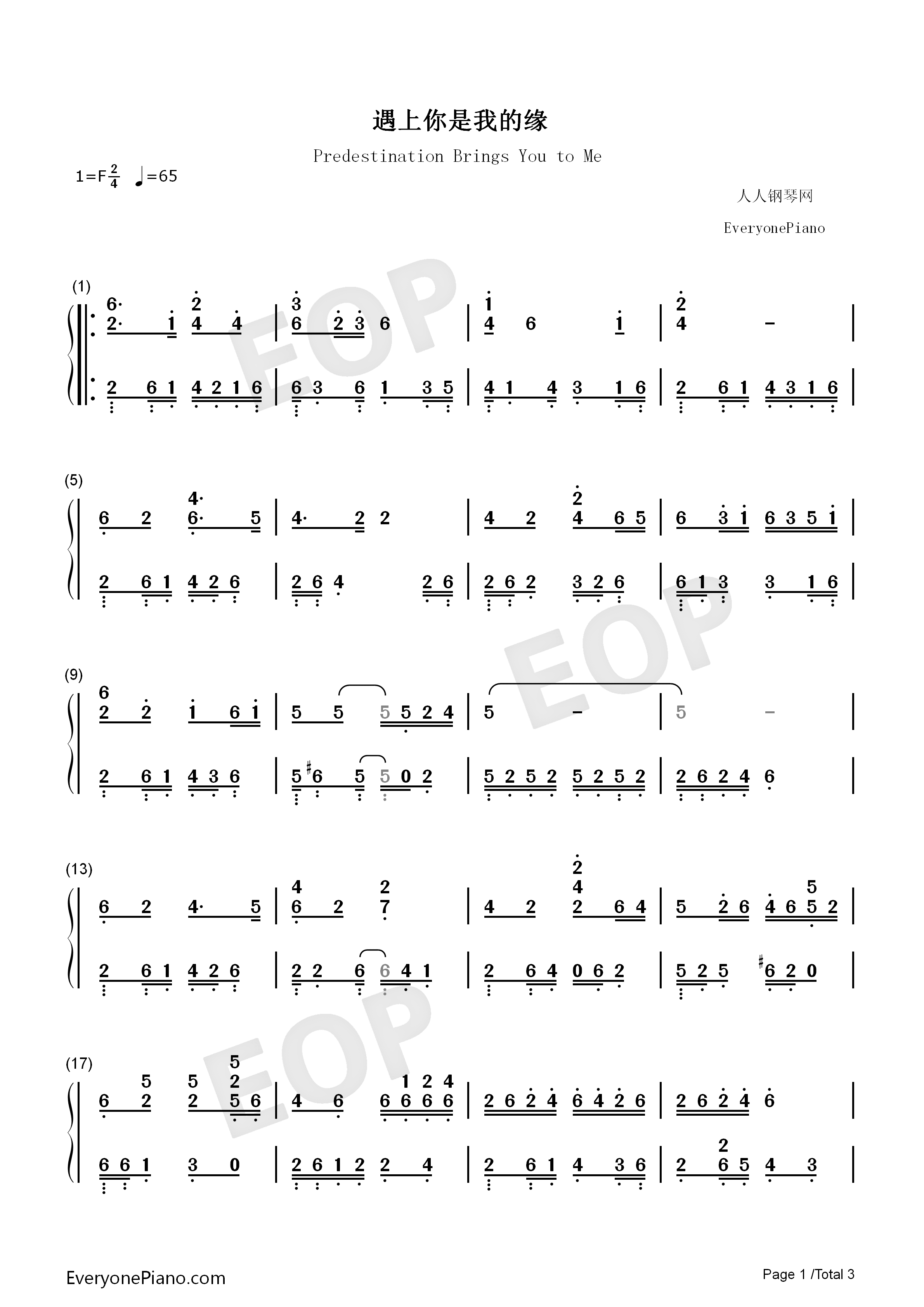 遇上你是我的缘钢琴简谱_央金兰泽演唱
