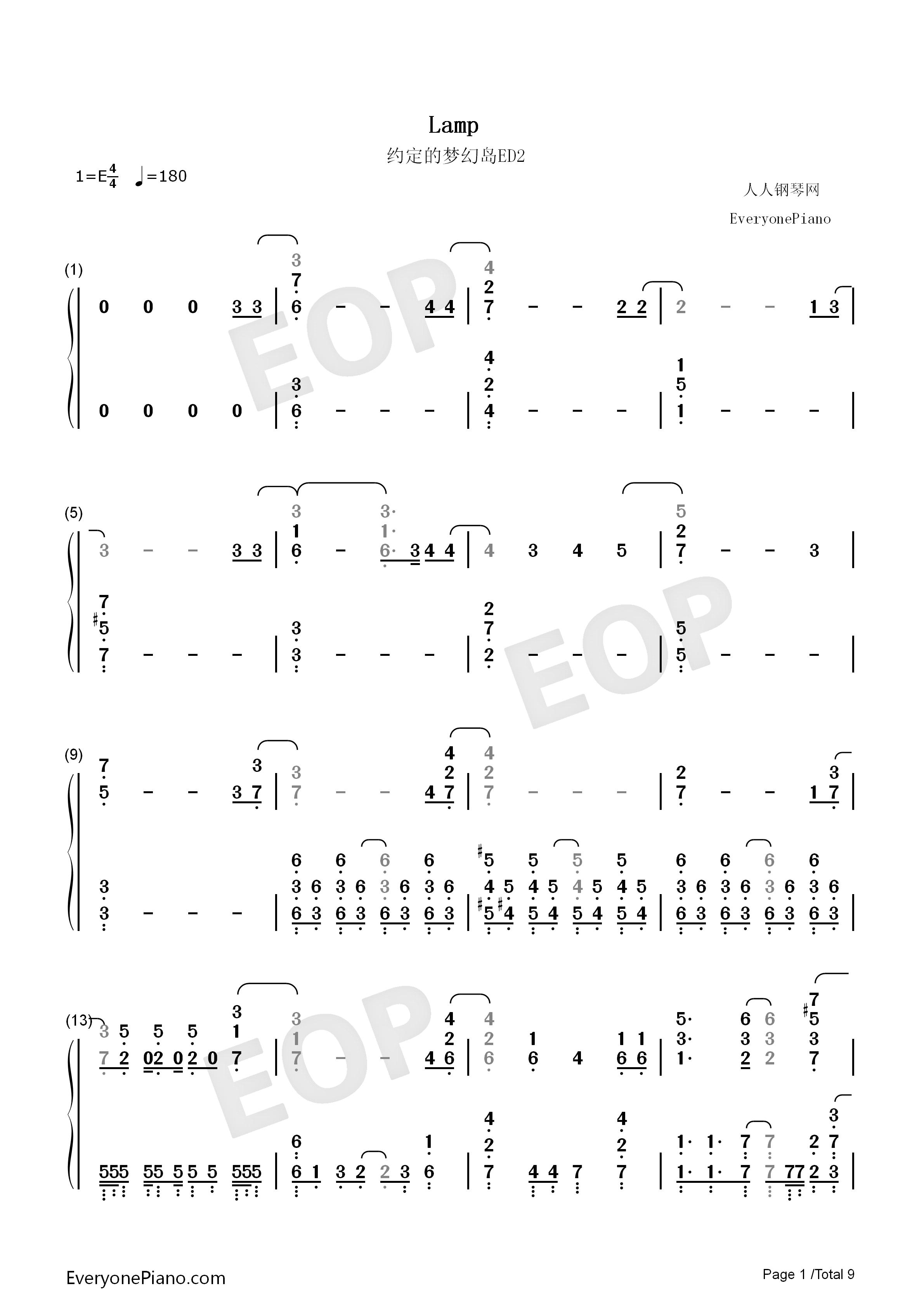 Lamp钢琴简谱_Cö_shu_Nie演唱