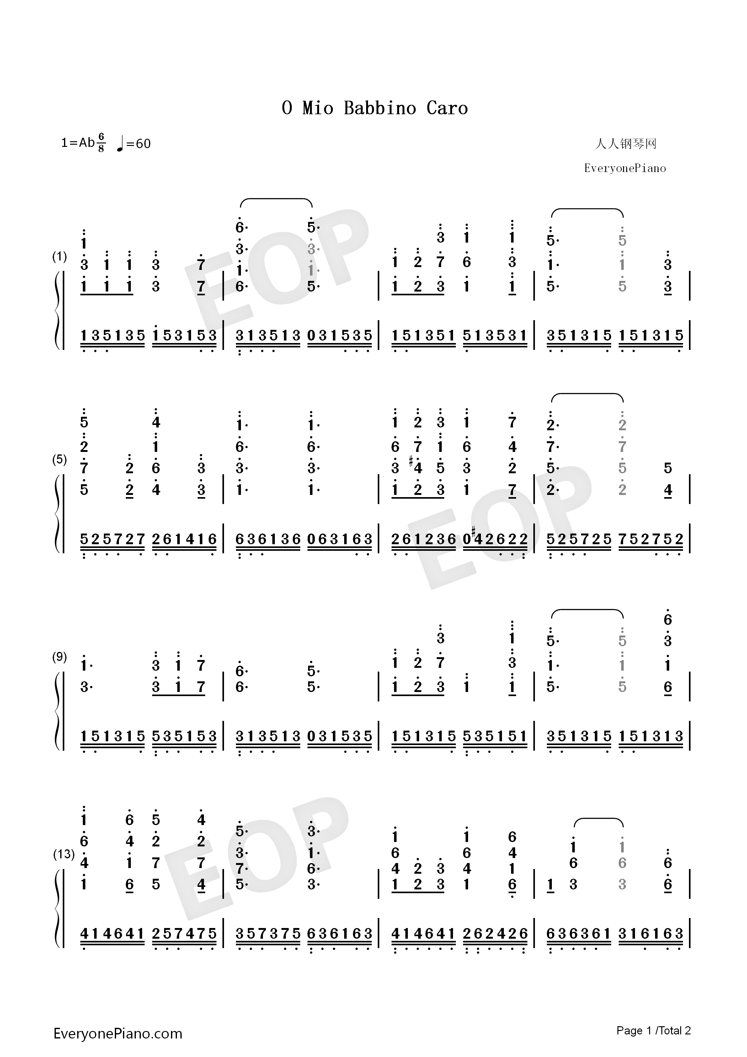O_Mio_Babbino_Caro钢琴简谱_Giacomo_Puccini演唱