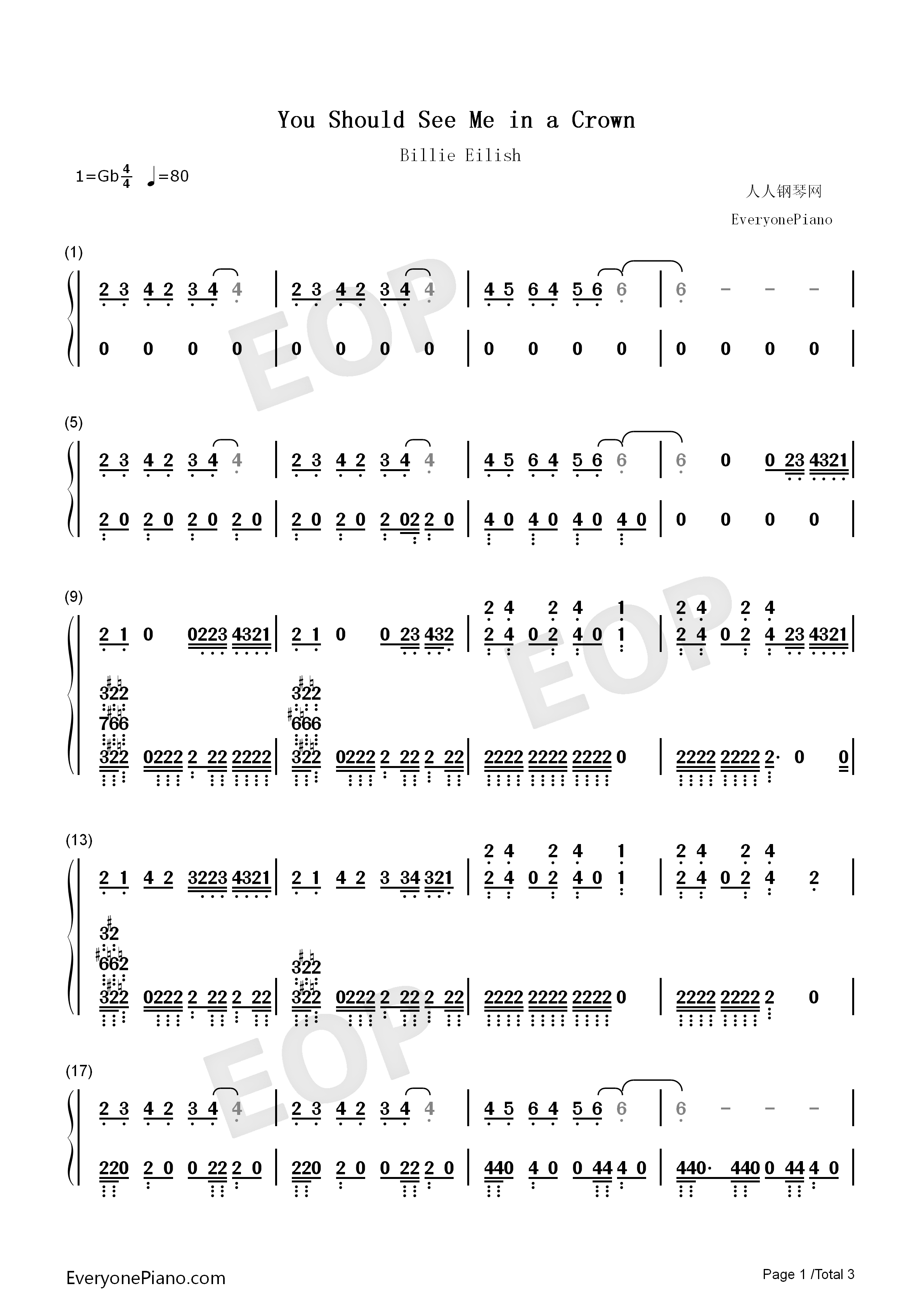 You_Should_See_Me_in_a_Crown钢琴简谱_Billie_Eilish演唱