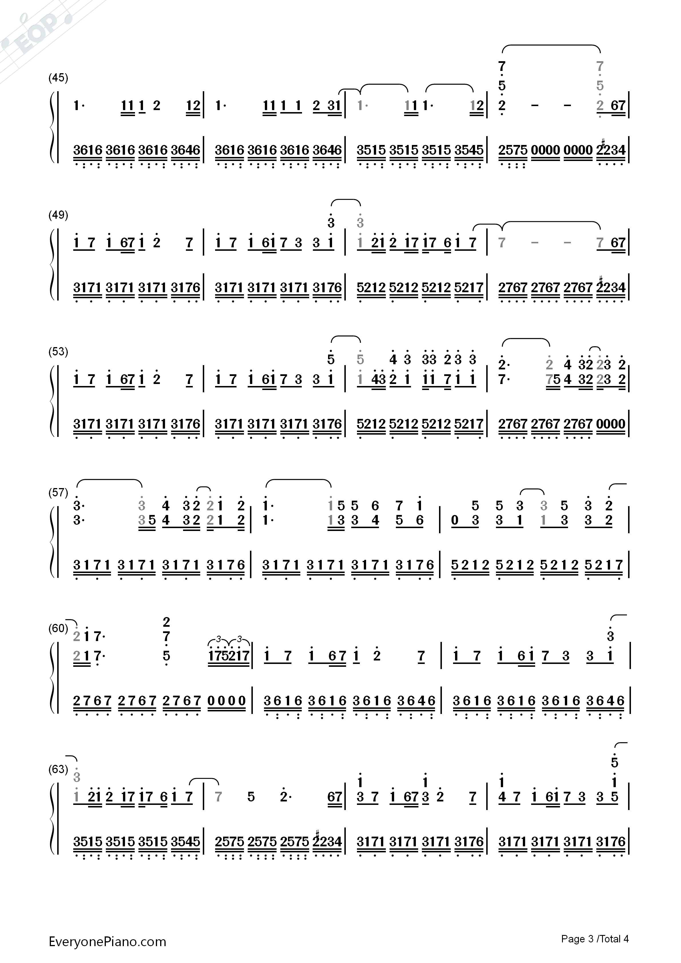 漂流钢琴简谱_张碧晨演唱