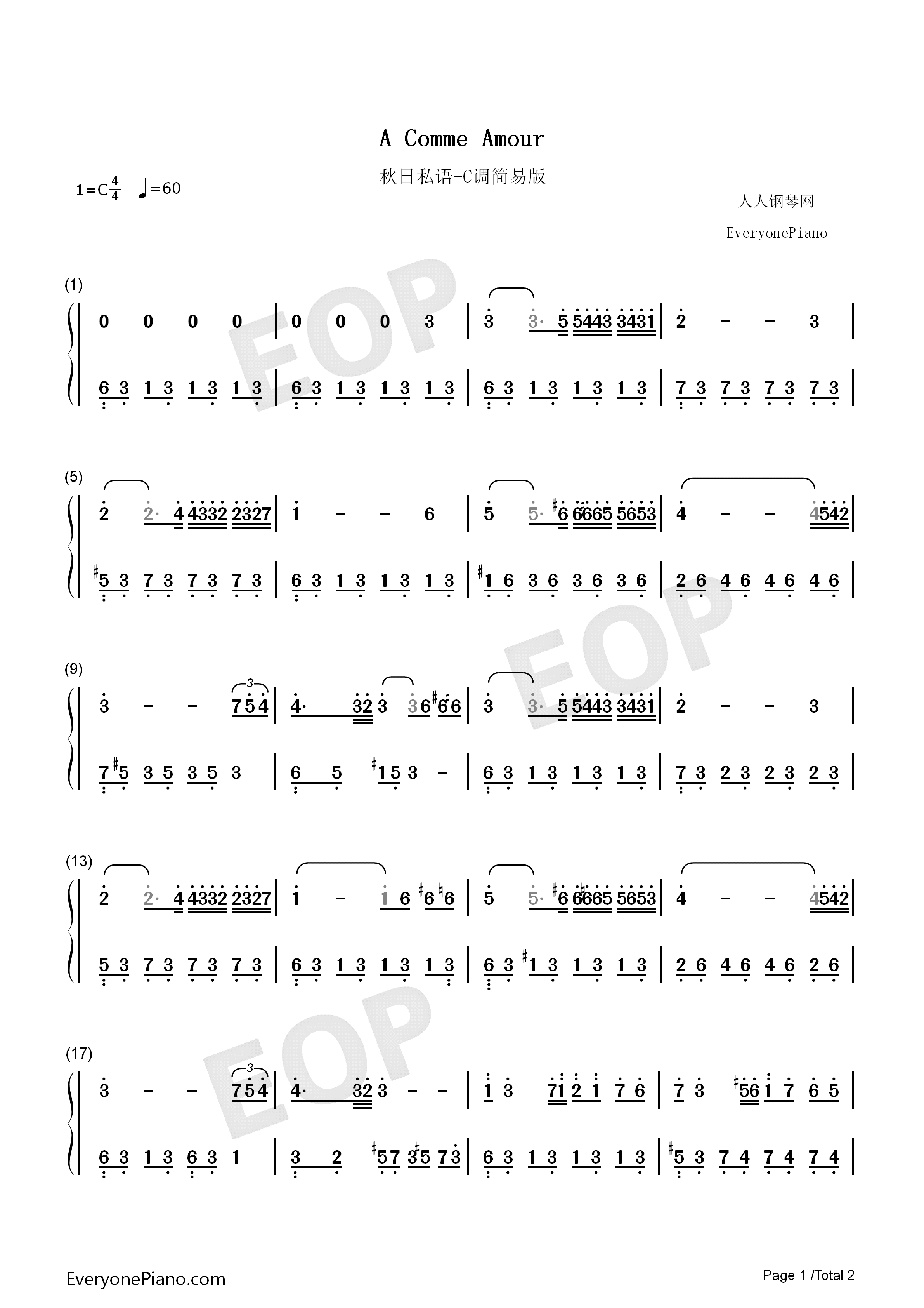 秋日私语钢琴简谱_理查德·克莱德曼演唱