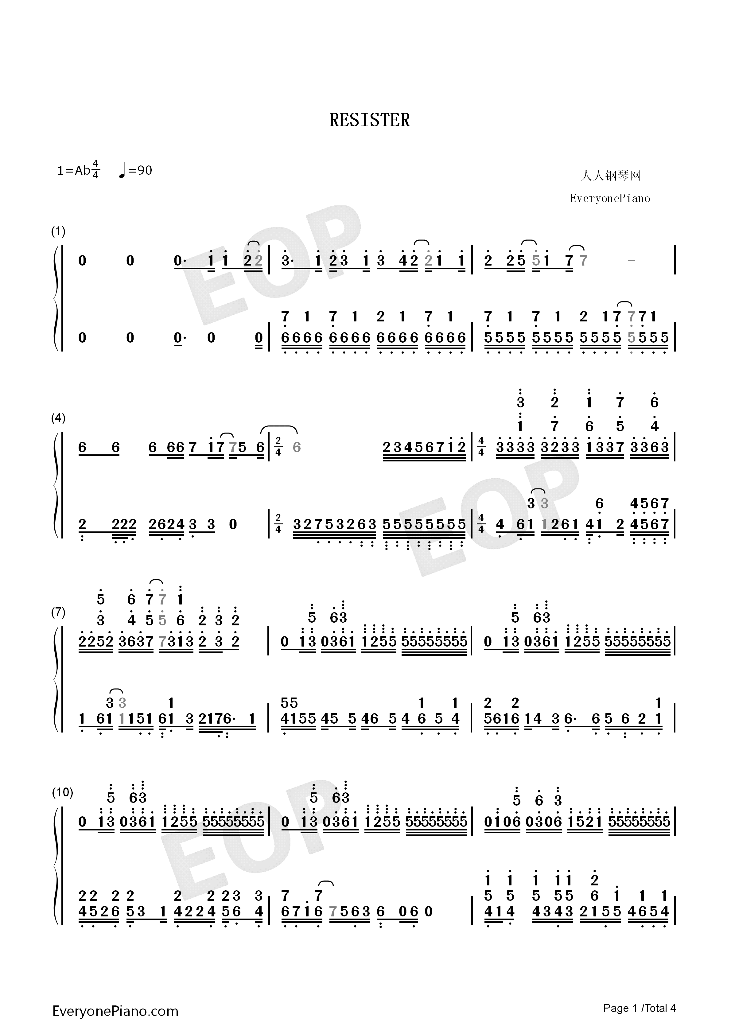Resister钢琴简谱_ASCA演唱