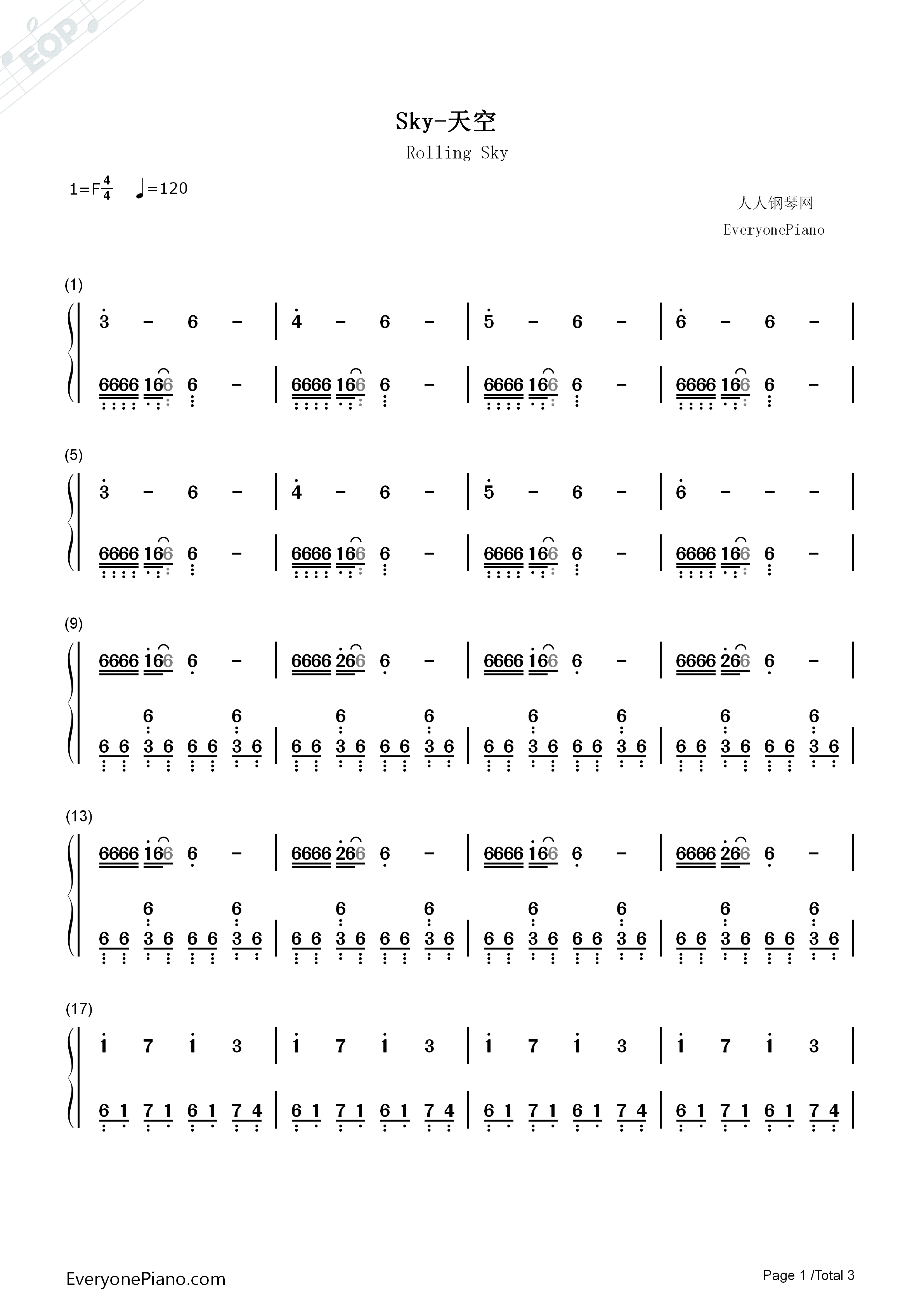 Sky钢琴简谱_猎豹移动公司演唱