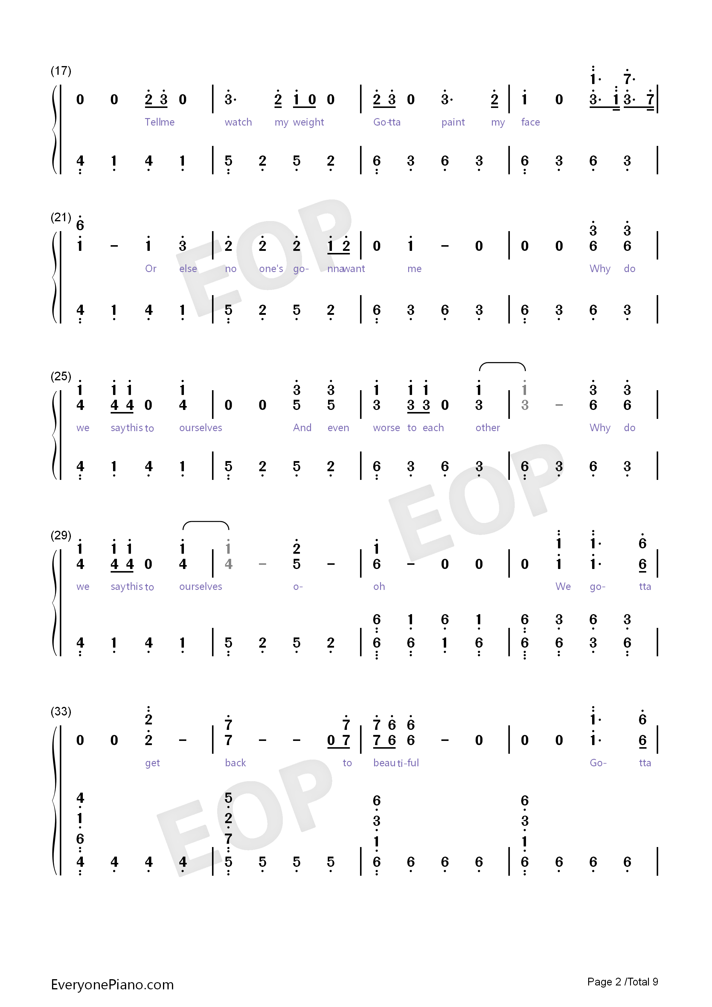 Back_to_Beautiful钢琴简谱_Sofia_Carson_Alan_Walker演唱