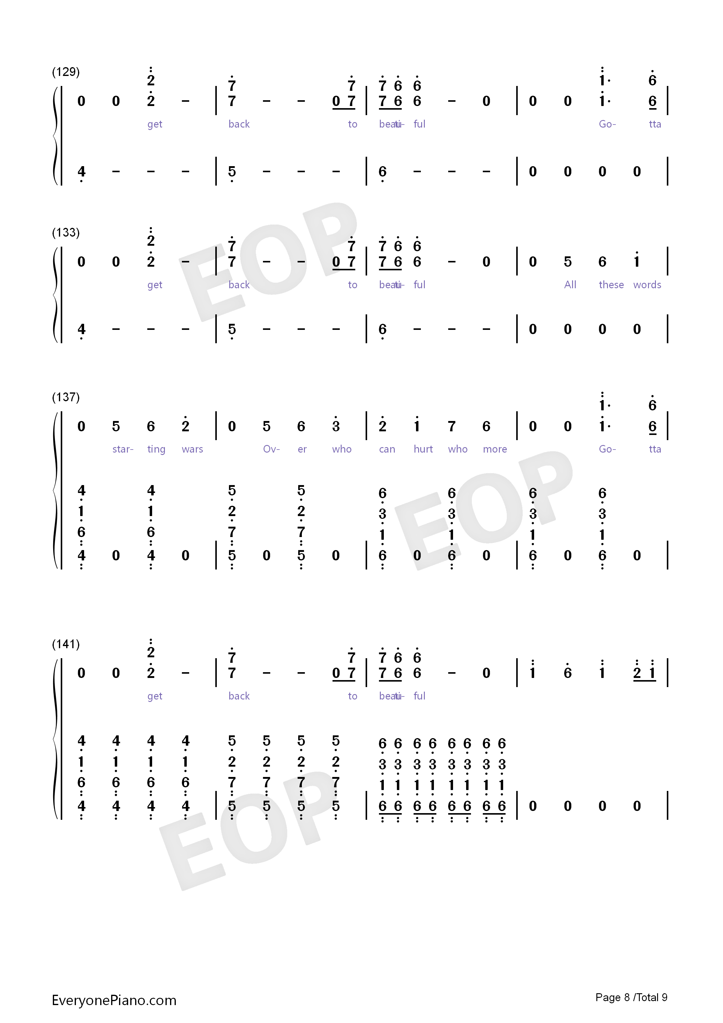 Back_to_Beautiful钢琴简谱_Sofia_Carson_Alan_Walker演唱