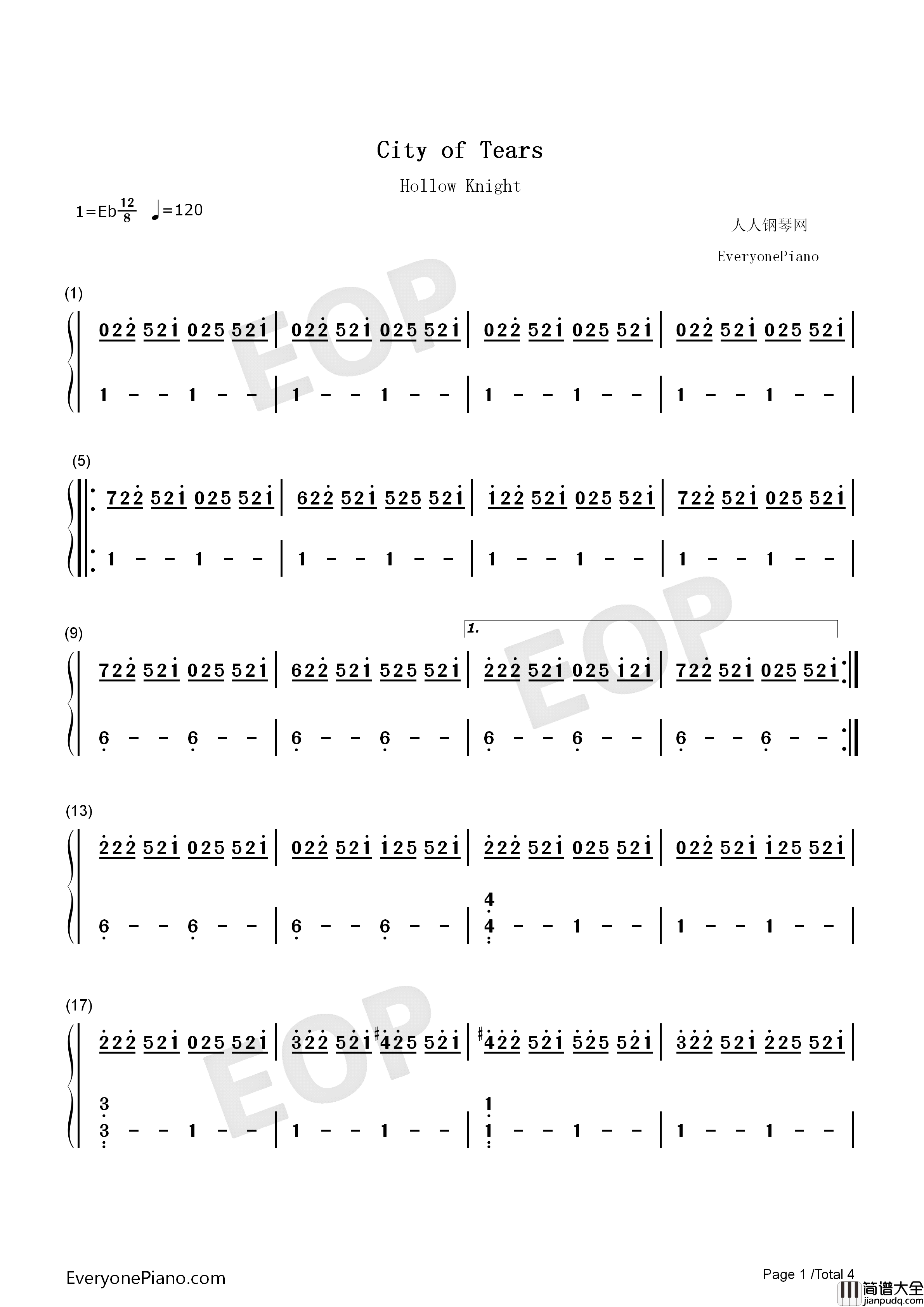 City_of_Tears钢琴简谱_Christopher_Larkin演唱