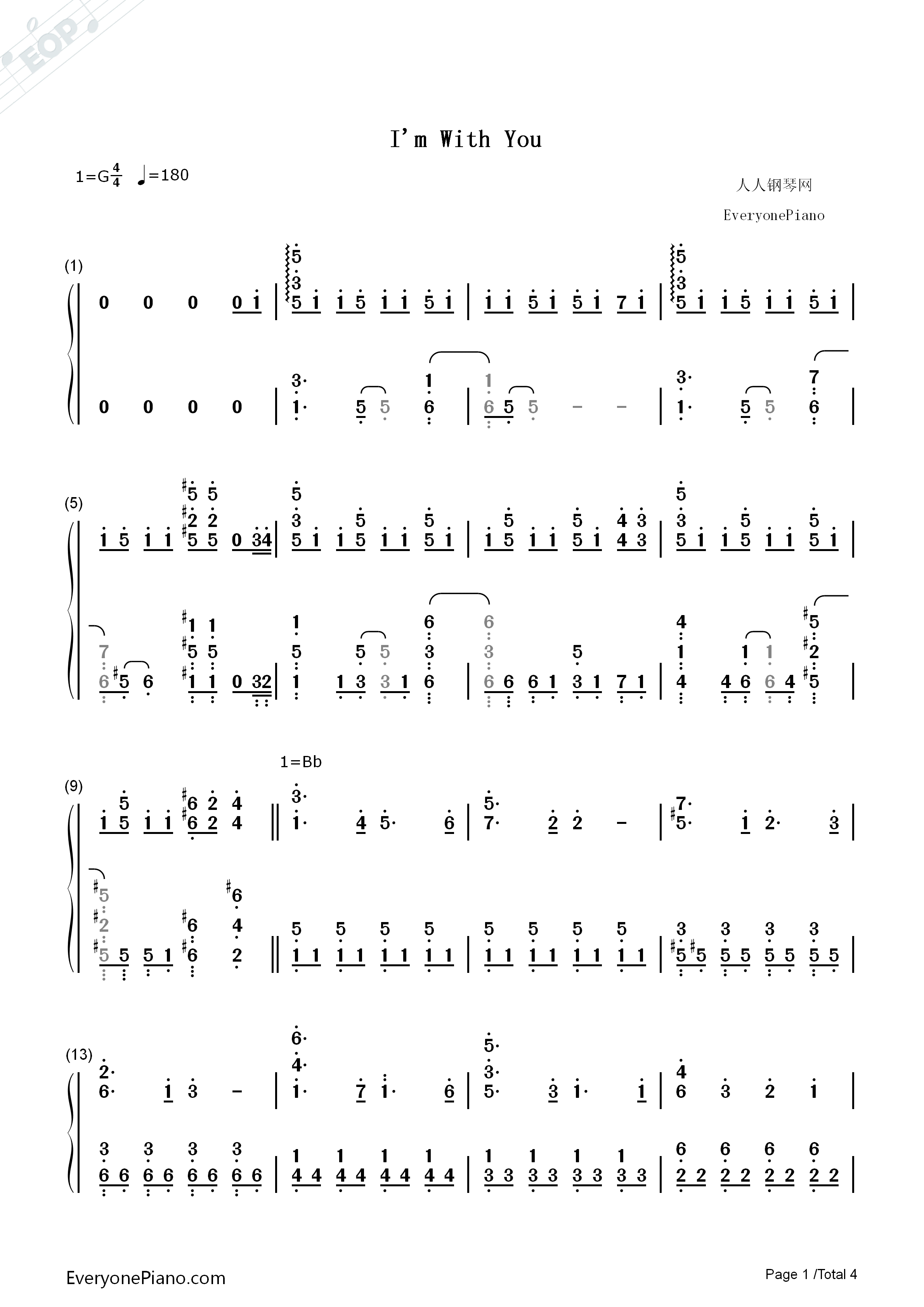Im_With_You钢琴简谱_高尾奏音演唱